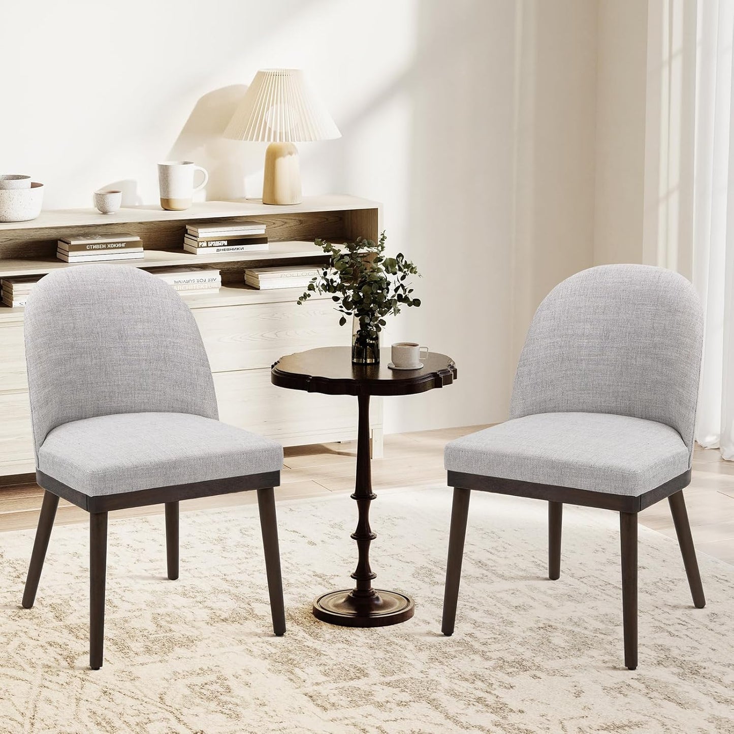 COLAMY Upholstered Dining Chairs Set of 2, Wooden Kitchen Chairs with Open Back, Modern Dining Room Chairs with Wood Frame, Dinner Side Chairs for Dining Room Kitchen Restaurant, Light Grey