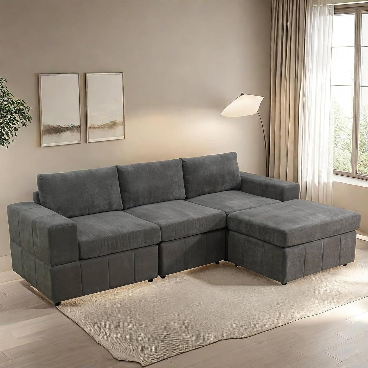 Sectional Couches for Living Room, 102″ Modular Sectional Sofa with Ottoman, Modern Small L Shaped Couch with Chaise for Bedroom, Brown