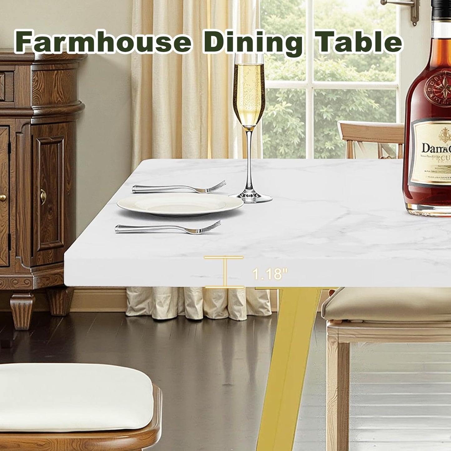 NicBex 31.5 Inch Square Dining Table for 4, Wooden Small Dinner Table Farmhouse Kitchen Tables with Metal Leg for Dining Room, Kitchen, Living Room, White & Gold