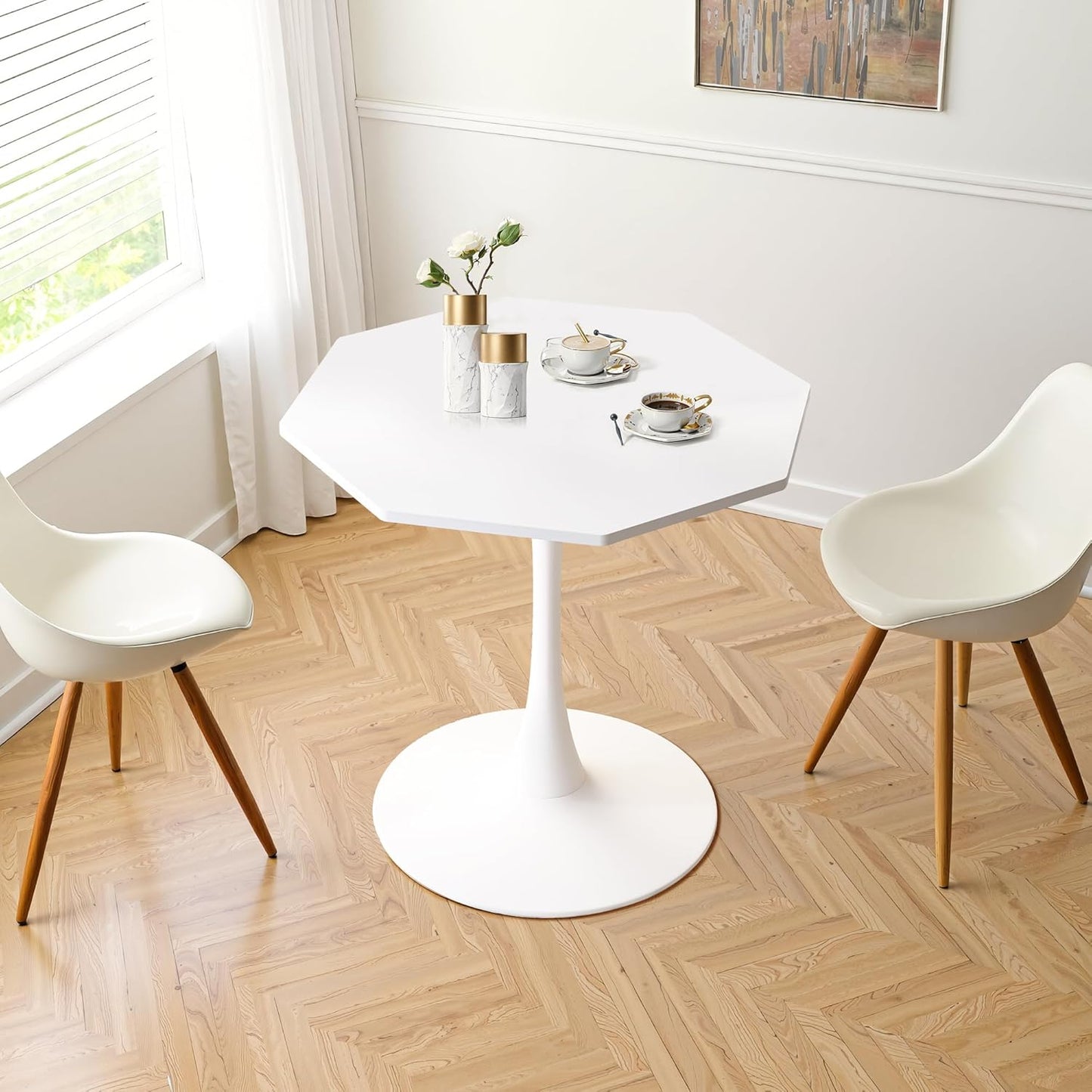 Dining Table for 2-4, 31.5" Kitchen Table Space Saving, Modern Tables for Dining Room, Living Room, Coffee Bar, White