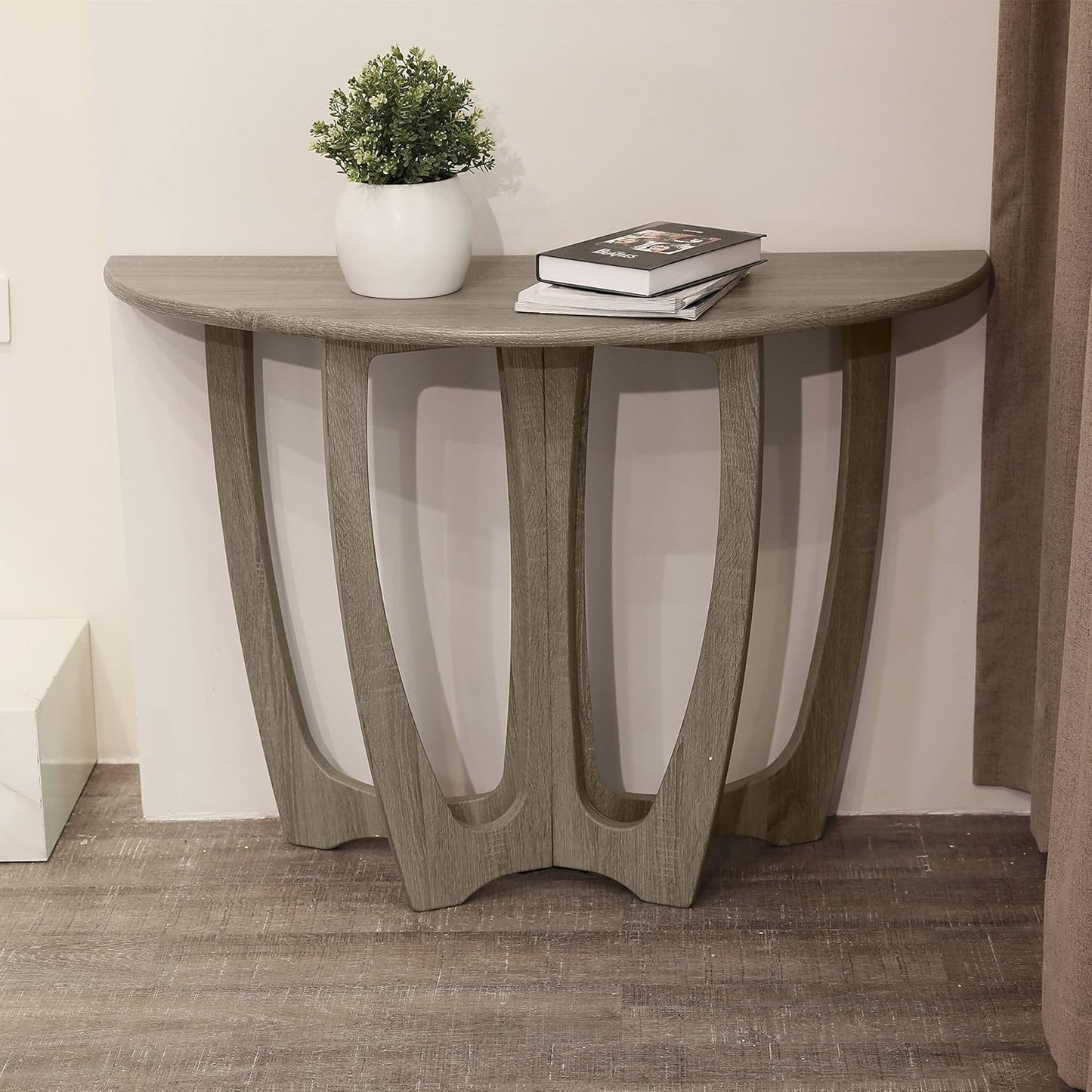 FINECASA Half-Moon Console Table, Semicircle Narrow Side Table, 43.4x17x30 Inches, Gray