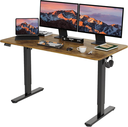 Electric Standing Desk Adjustable Height, 55x24 Inches Sit Stand up Desktop for Home Office, Ergonomic Rising Computer Table with Memory Preset, Rustic Brown