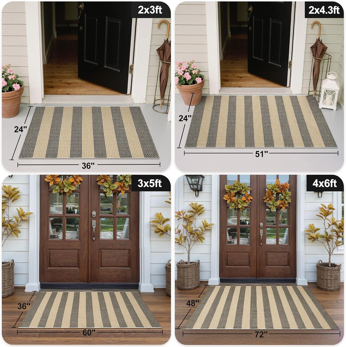 OJIA Fall Front Door Mat Outside Entrance 24"x35" Tan Halloween Doormat Front Door Rug Washable Porch Rugs Woven Striped Outdoor Rugs Entryway Rugs Indoor Small Area Rug for Kitchen Entry Bathroom
