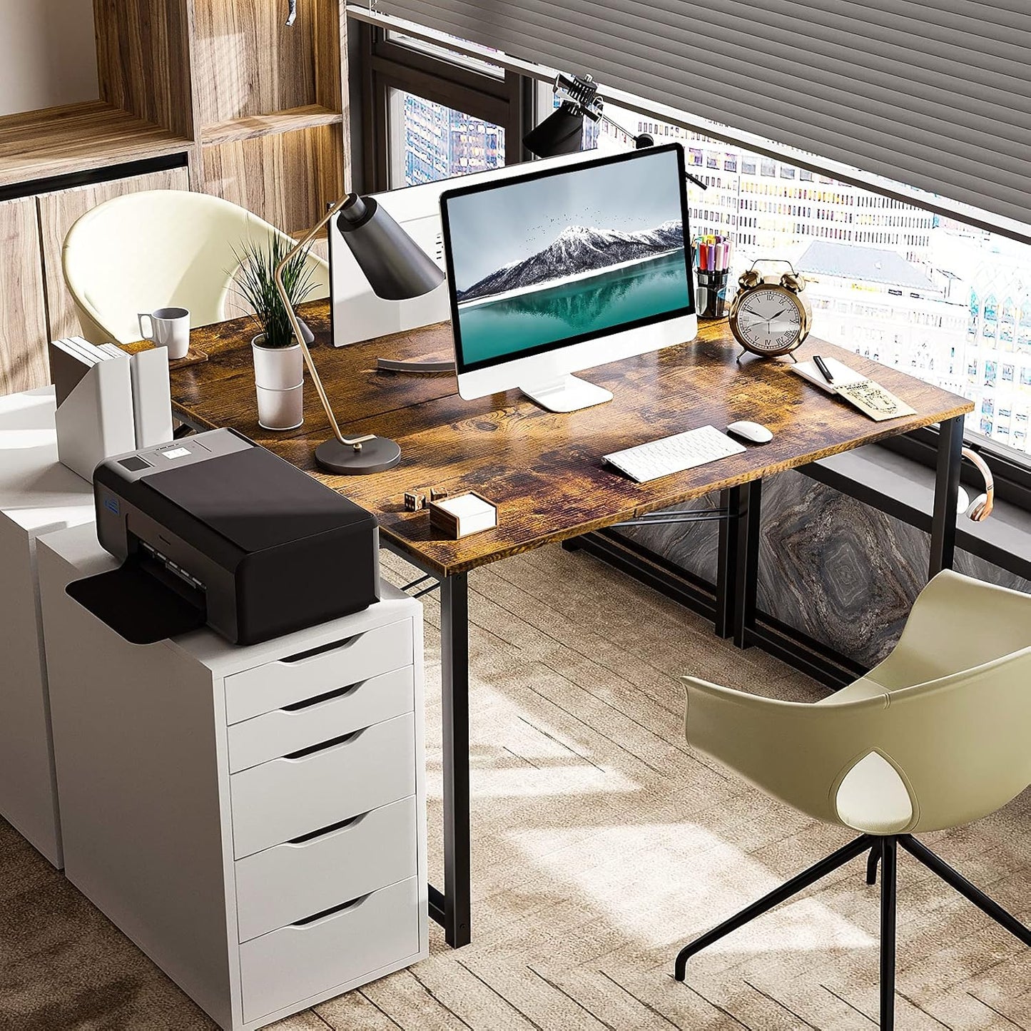 ODK 40 Inches Computer Desk for Home Office, Office Table for Small Spaces, Writing Desk with Headphone Hooks, Rustic Brown