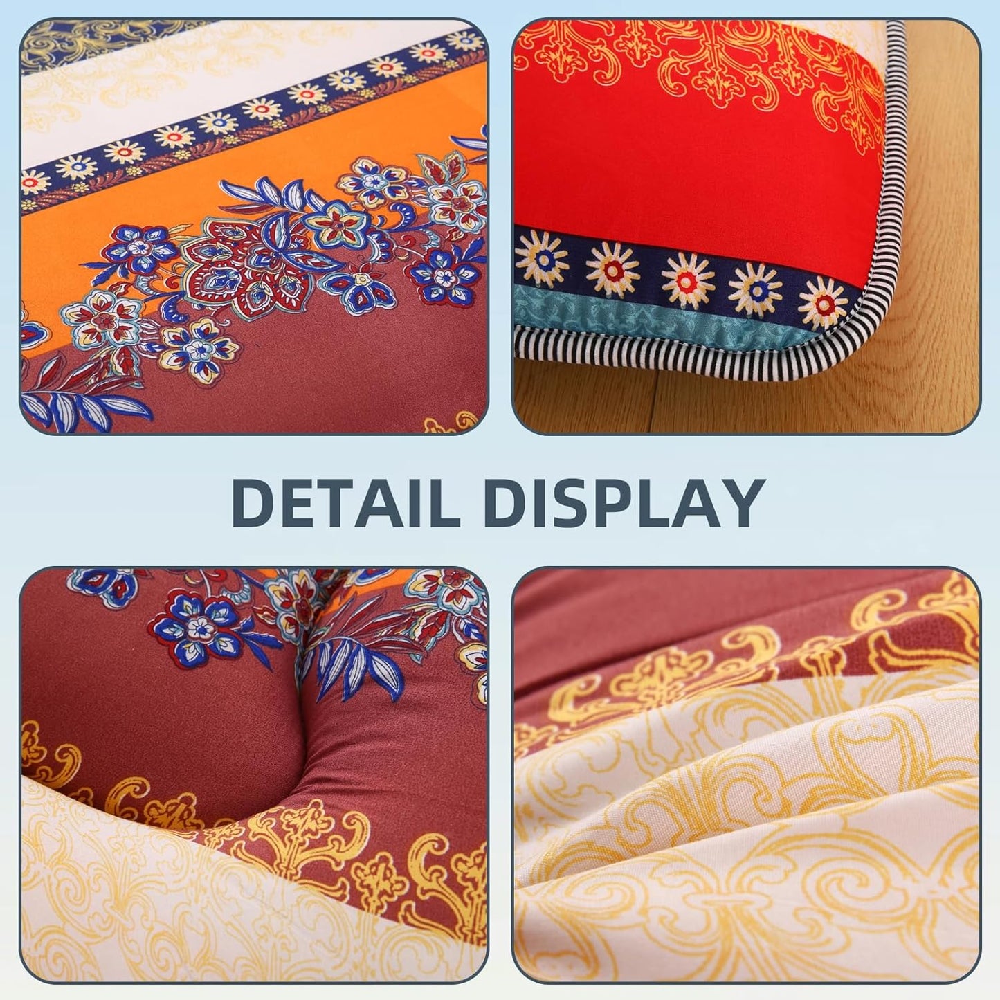 Bohemian Retro Japanese Floor Mattress, Vintage Floral Tatami Floor Mat, Portable Roll up Futon Mattress for Guest,Tavel (B,Full 80" X 47")