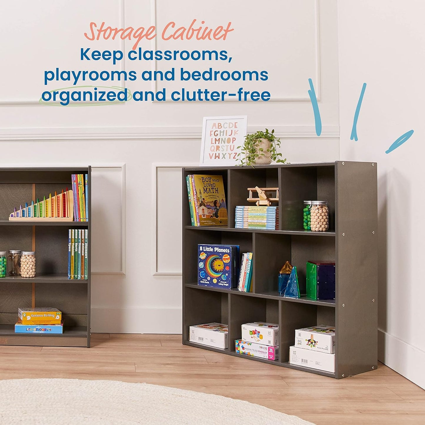 ECR4Kids Streamline 8-Compartment Storage Cabinet, 36in, Classroom Furniture, Grey Wash