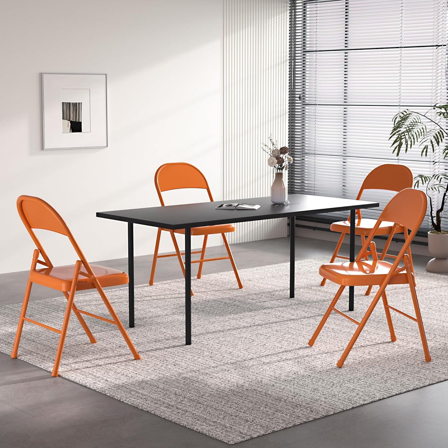 VECELO Metal Folding Chairs 4 Pack, Double Hinged Steel Frame Easy Foldable&Stackable for Office Kitchen Dinning Wedding Patio and Garden