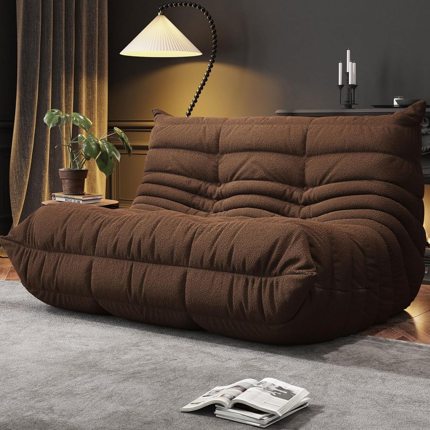 Bean Bag Chairs for Adults, Memory Foam Couch Loveseat Sofa Chair, Soft Teddy Material Cozy Comfy Reading Nook Chairs, Floor Chair for Living Room Bedroom Office(Coffee)
