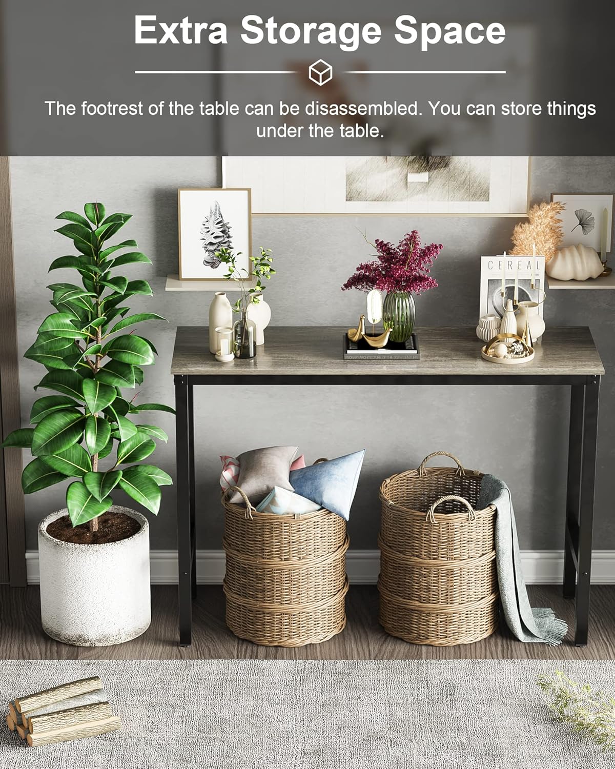 Teraves Bar Table, Bar Height Pub Table, Counter Height Table with Sturdy Metal Frame, Rectangular High Top Table for Kitchen & Dining, Living Room (47.24", Black Oak)