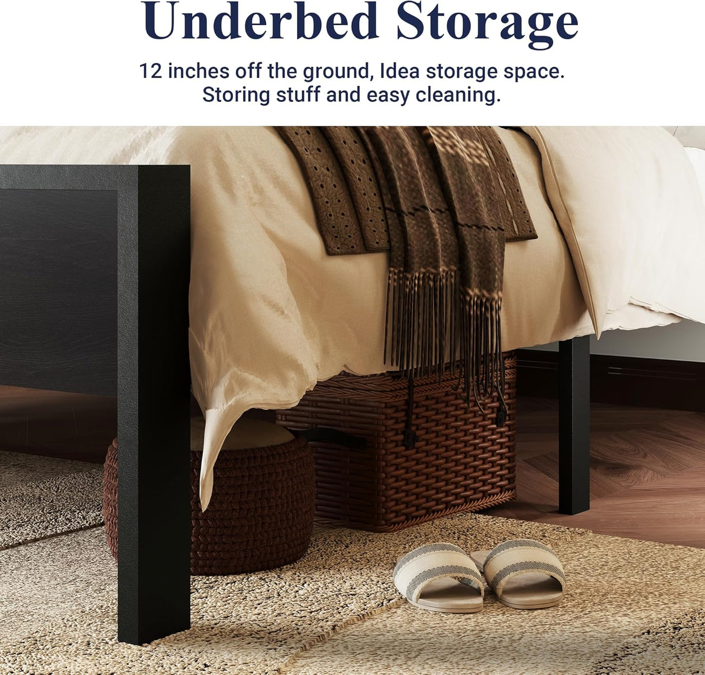 Allewie King Size Platform Bed Frame with Wooden Headboard and Footboard, Heavy Duty 12 Metal Slats Support, No Box Spring Needed, Under-Bed Storage, Noise Free, Easy Assembly, Black Oak