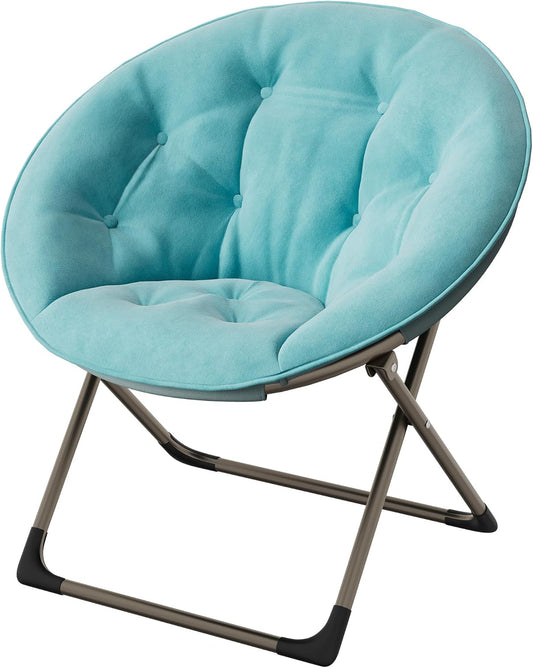 Comfy Saucer Chairs, Blue Folding Reading Lounge Chair, Cozy Faux Fur Living Room Chair with Soft Thick Padded Seat & Metal Frame, Modern Style Bedroom Home for Kids Adults, X-Large, Gold Legs