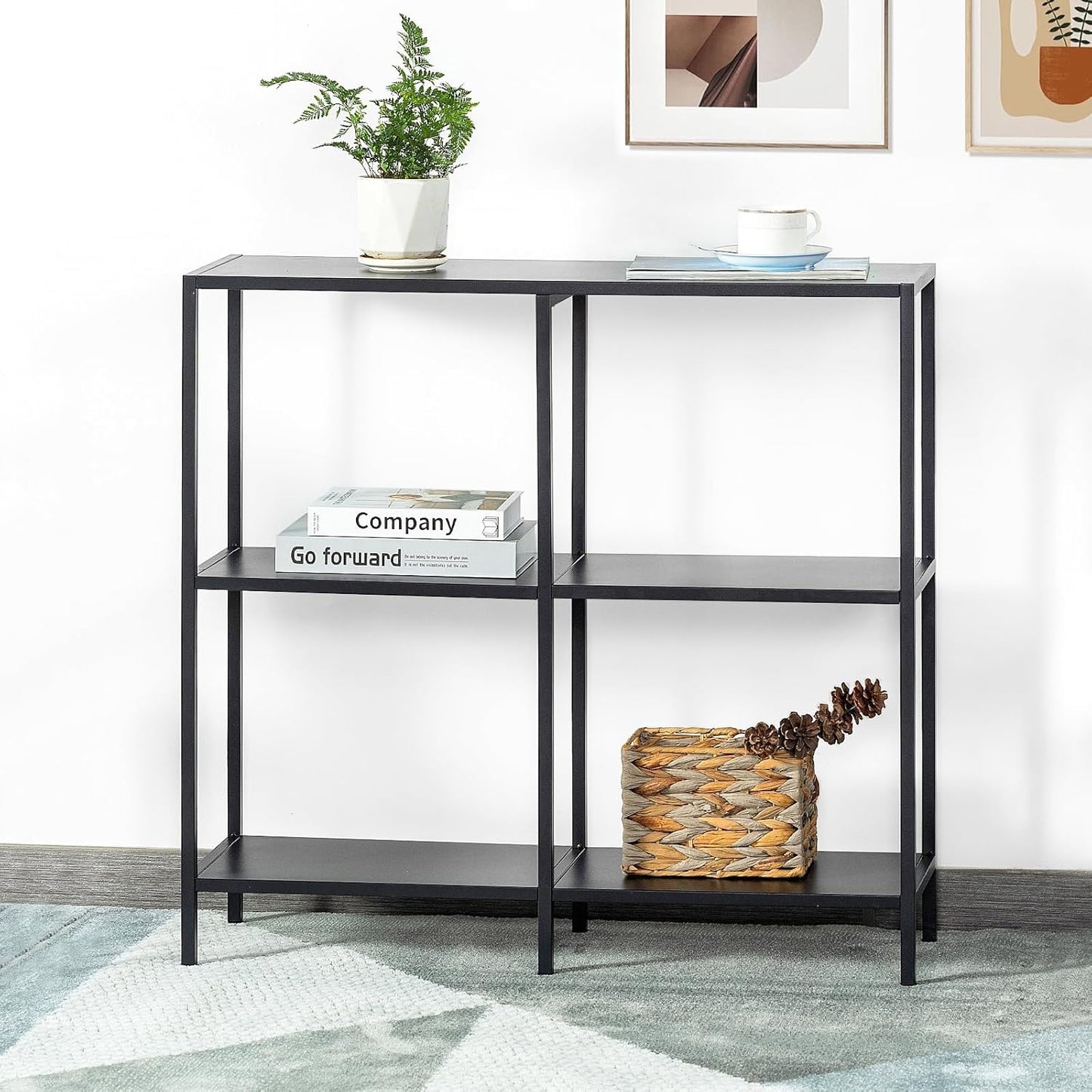 HDANI 31.5 Inch Metal Console Table with 3 Tier Strage Shelves,Narrow Entryway Table,Modern Sofa Tables for Entryway, Living Room,Bedroom,Black