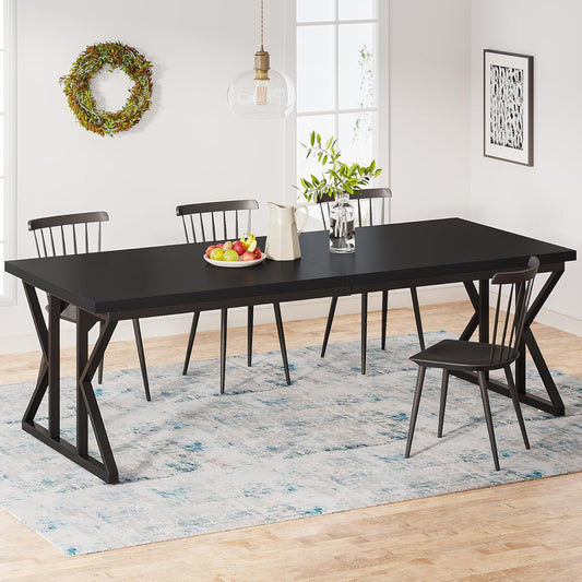 Tribesigns Farmhouse Dining Table for 6 People, 70.8-Inch Rectangular Wood Dining Table, Rustic Kitchen Table with Heavy Duty Metal Legs for Dining Room (Matte Black, 70.8-Inch)