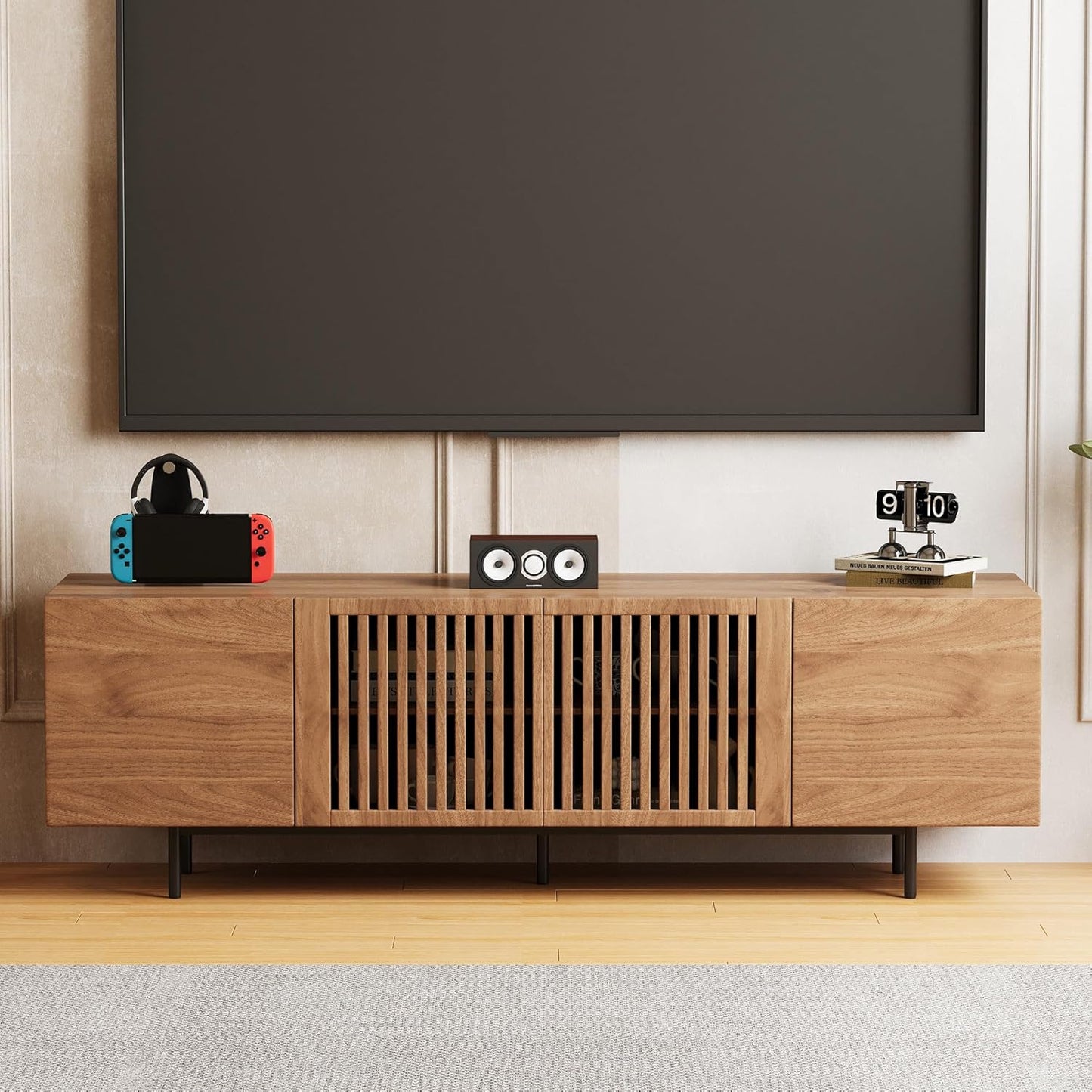 Modern TV Cabinet for 70-inch TV, TV Table with Large Storage Space, TV Cabinet Media Console for Living Room and Bedroom, 180 cm, Walnut Color (70.87“)