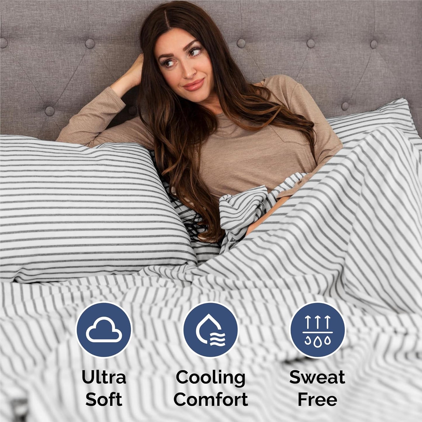 King Size 4 Piece Sheet Set - Comfy Breathable & Cooling Bed Sheets Set - Hotel Luxury Bedding for Women, Men, Kids, Teens, Boys & Girls - Deep Pockets, Soft, Wrinkle Free - Oeko-Tex - Grey Stripes 2