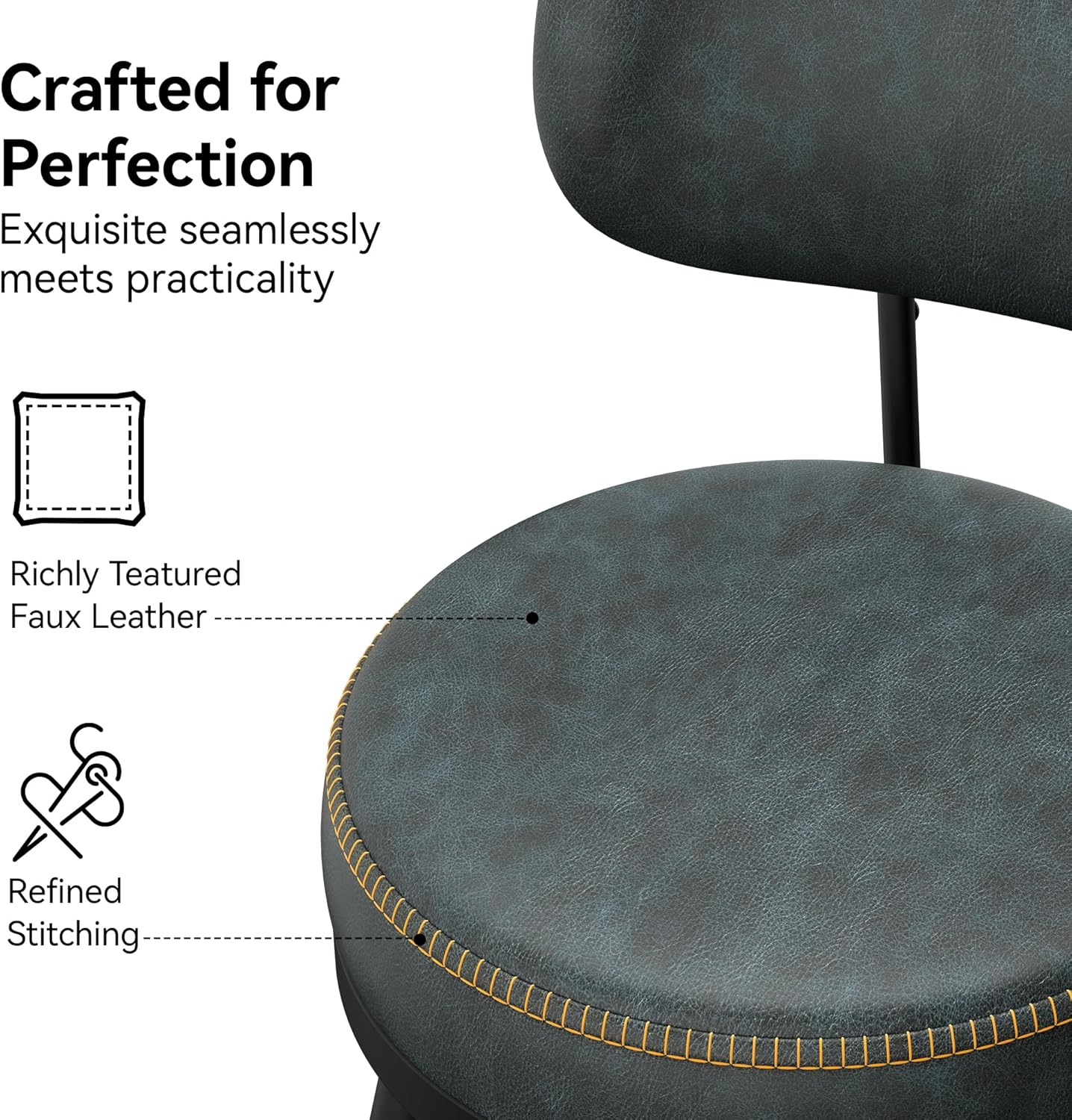 Counter Height Bar Stools, 26" H Swivel Barstools Set of 6, Faux Leather Kitchen Counter Stools with Back and Stylish Stitching, Metal Frame, Pub, Home Bar, Balck Green