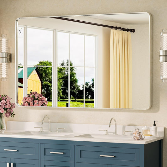 TETOTE Brushed Nickel Mirror 48 x 30 Brushed Nickel Metal Framed Bathroom Mirror, Tempered Glass, Modern Farmhouse Wall Mounted Mirror for Decorative(Horizontal/Vertical)