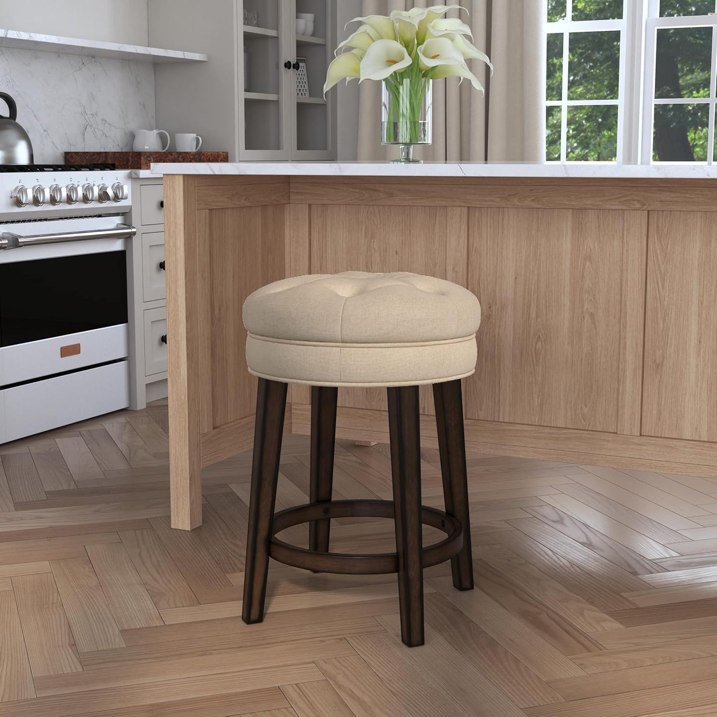 Hillsdale Krauss Backless Swivel Counter Stool, Charcoal Gray Finish with Linen Stone Fabric