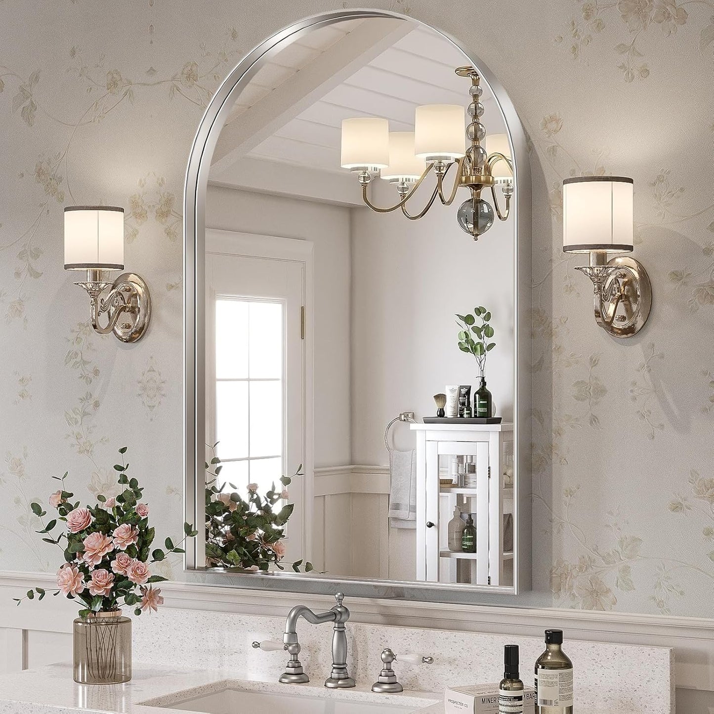 Brightify Arched Mirror, Arched Wall Mirror, 28 x 40 Inch Silver Arch Mirror, Metal Frame Silver Bathroom Mirror, Arched Top Bathroom Vanity Mirror for Living Room Bedroom Mantel Entryway Hallways