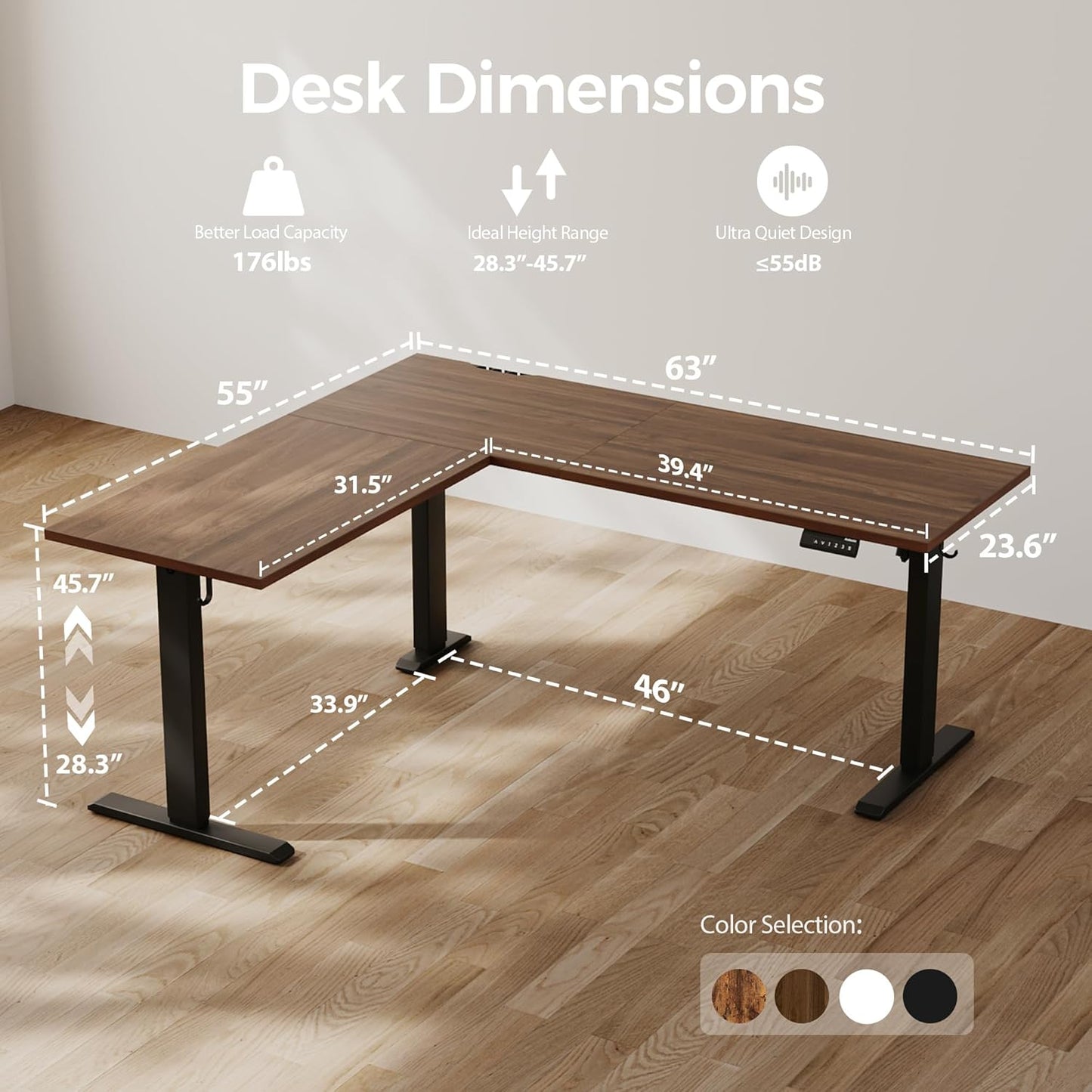 Agilestic 63 x 55 Inch L Shaped Standing Desk Adjustable Height, Corner Standing Desk, Sit Stand Up Computer Table, Splice Board, Dark Walnut