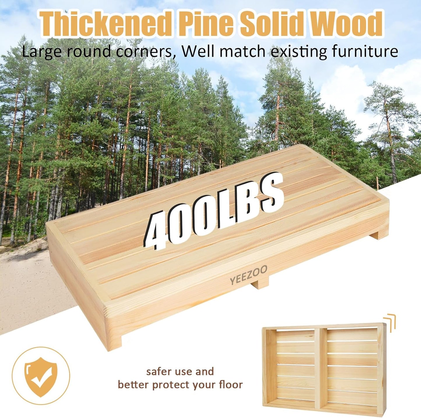 Wooden one Step Stool- Solid Pine Wood Step Riser with Non-Slip Pads, Wood Step Stool for Elderly Adults, high Bed, Bathroom, Kitchen (31.5" L*15.7" W*3.9" H, Natural, 400LBs Capacity)