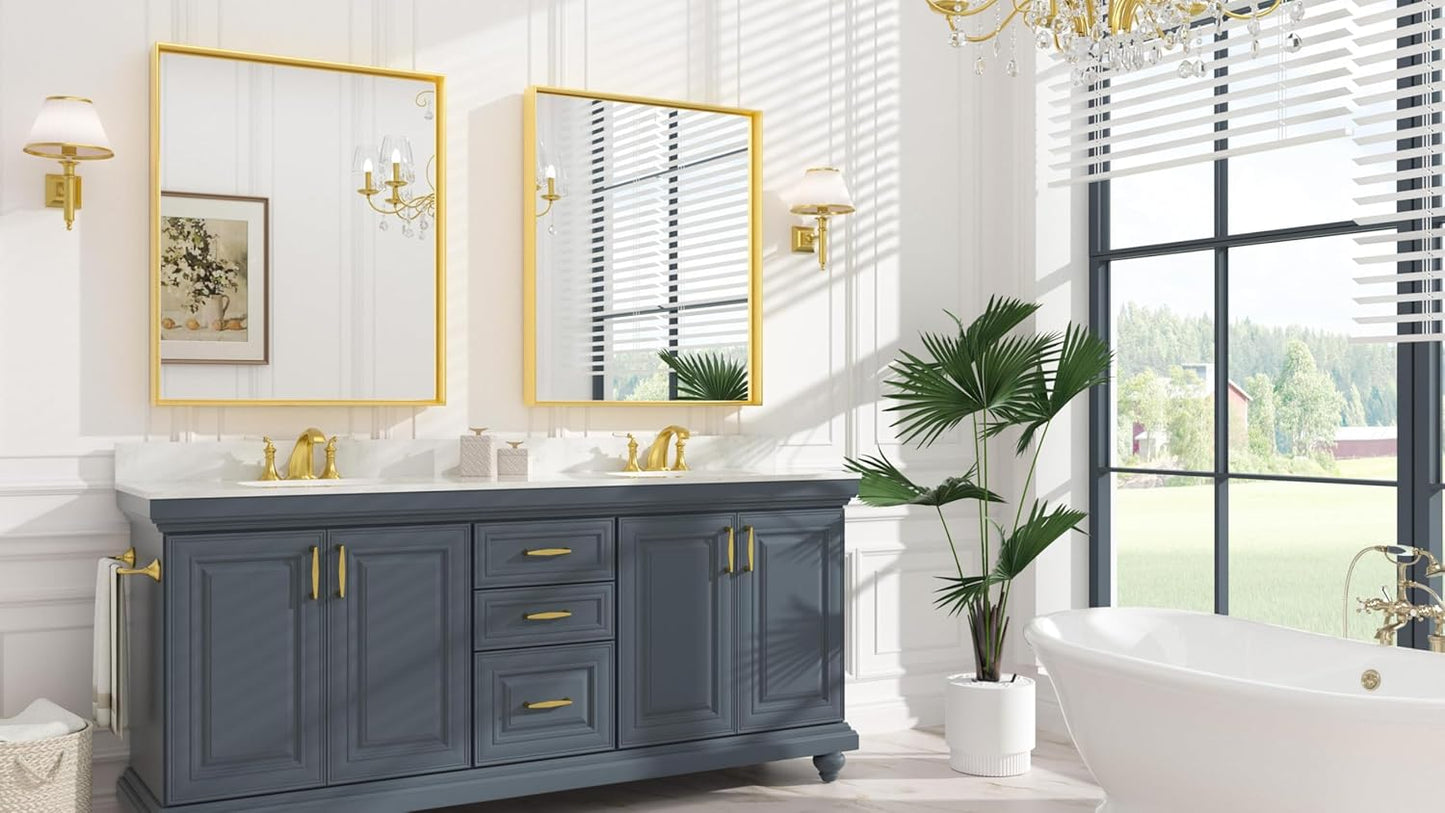 Keonjinn 30 x 36 Inch Brushed Gold Bathroom Mirror Metal Framed Rectangle Wall Gold Vanity Mirror for Bathroom Gold Rectangle Mirror for Bathroom Over Sink(Horizontal/Vertical)