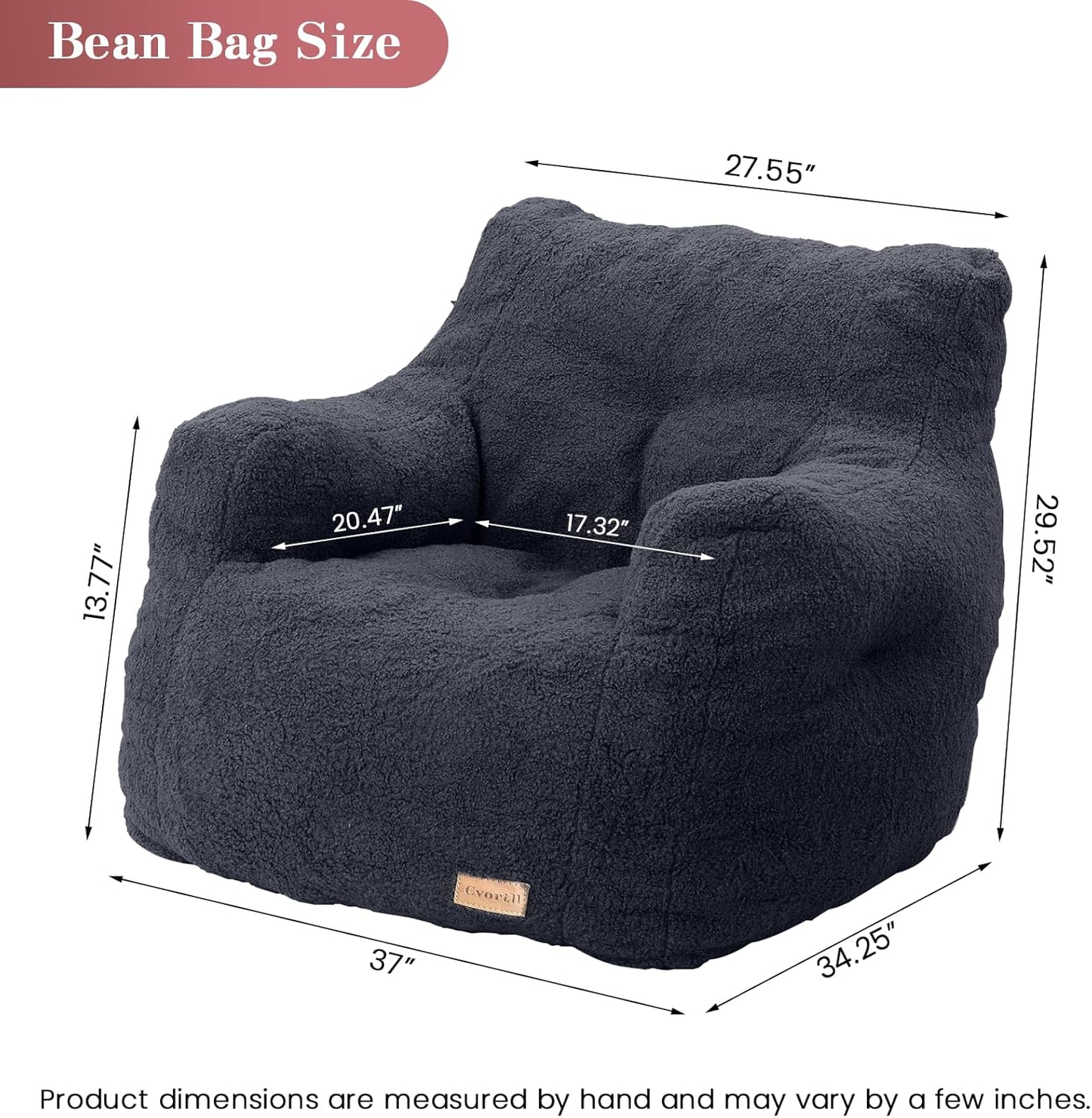 Bean Bag Chair with Filler, Bean Bag Sofa with Tufted Soft Stuffed Filling, Fluffy and Lazy Sofa, Comfy Cozy BeanBag Chairs with Memory Foam for Dorm, Apartment, Living Room (Blue)