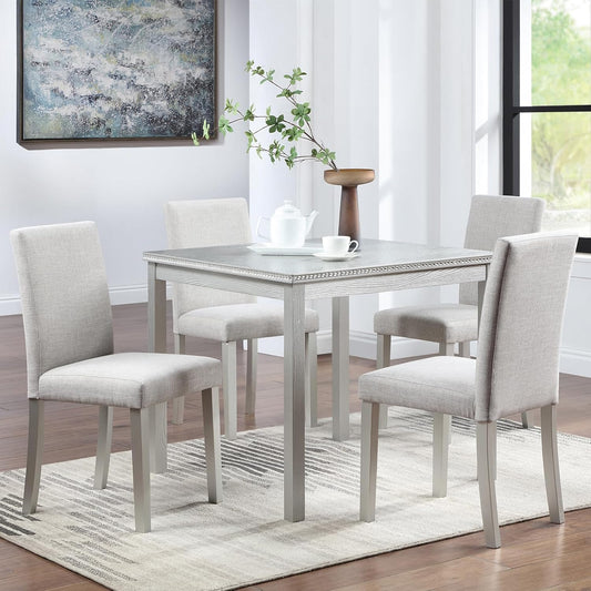 Ball & Cast 5 Piece Dining Table Set,Kitchen Table Set for 4 W/ 34.5" Square Wooden Dining Table,Living Room Furniture W/ 4 Upholstered Chairs,for Dining Room,Kitchen,Restaurant,Silver Gray