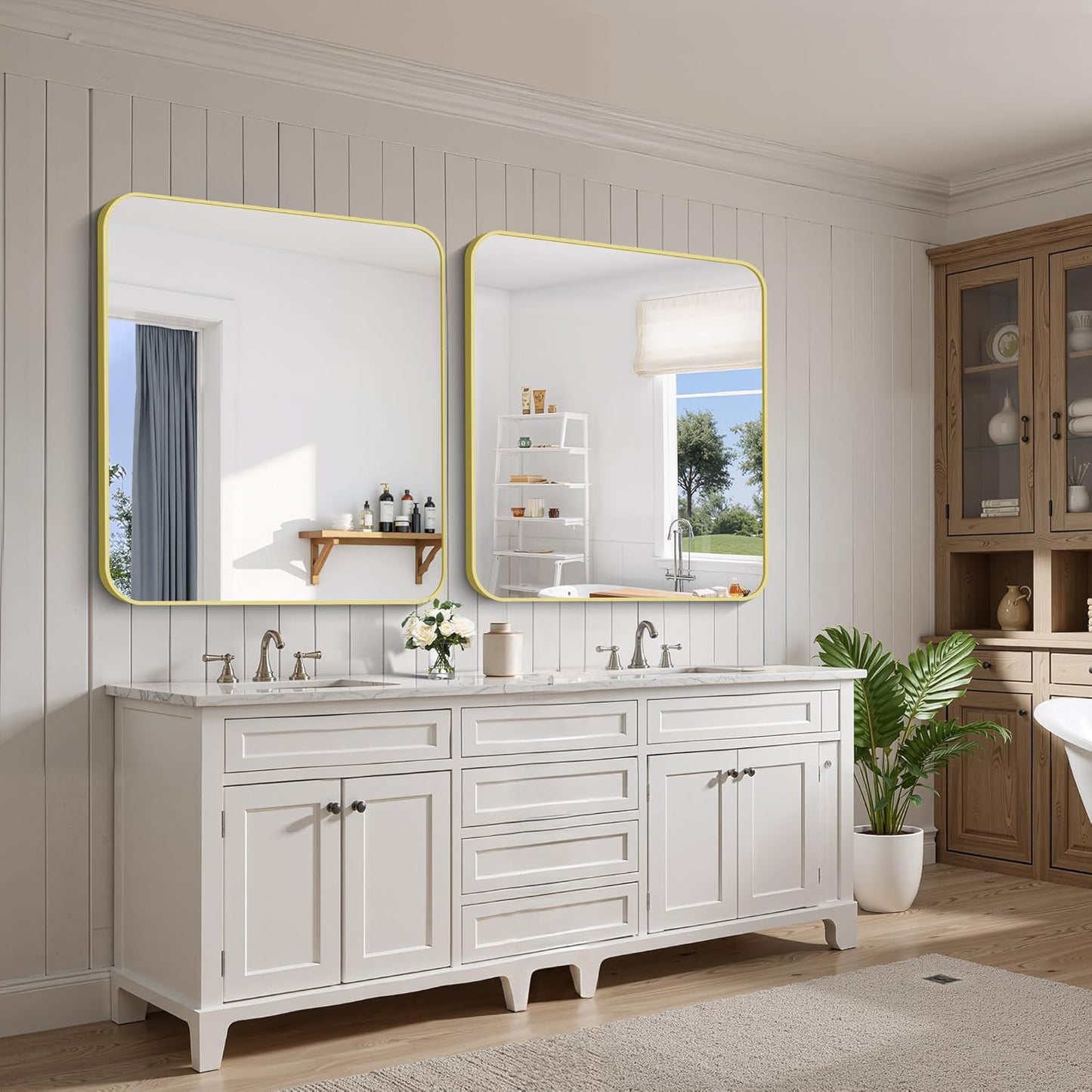 FORBATH 40x36 Inch Gold Bathroom Mirror for Over Sink, Large Rectanglar Wall Mirror with Metal Frame, Rounded Corners for Bathroom, Bedroom, Entryway Decor (Horizontal or Vertical)