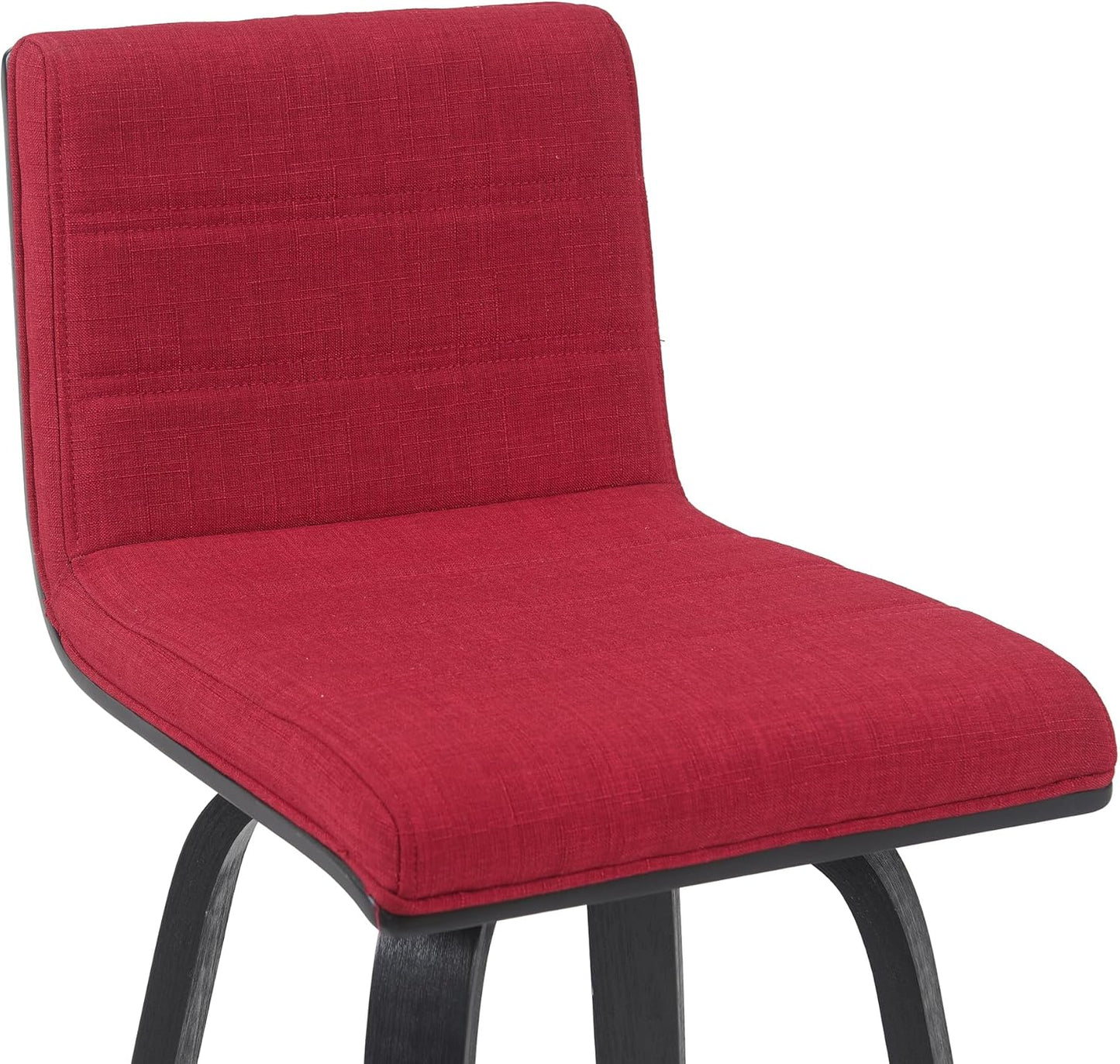 Armen Living Vienna Modern Swivel 30" Bar Height Barstool with Red Fabric Upholstered Seat and Black Wood Finish