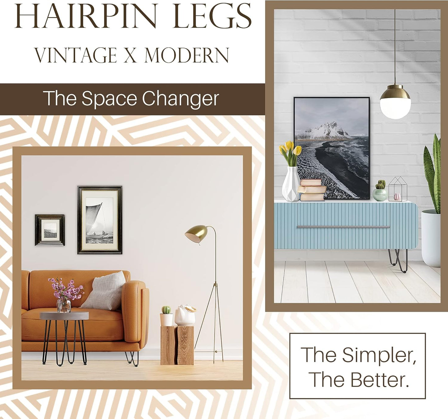 TEN49 Heavy Duty Hairpin Table Legs - 6 Inch Industrial Black Furniture Legs - Solid Rods Metal Leg - Fit for Mid-Century Modern End Drawer, Low Shelf, Bed, Sofa, TV Stand, Cabinet Feet