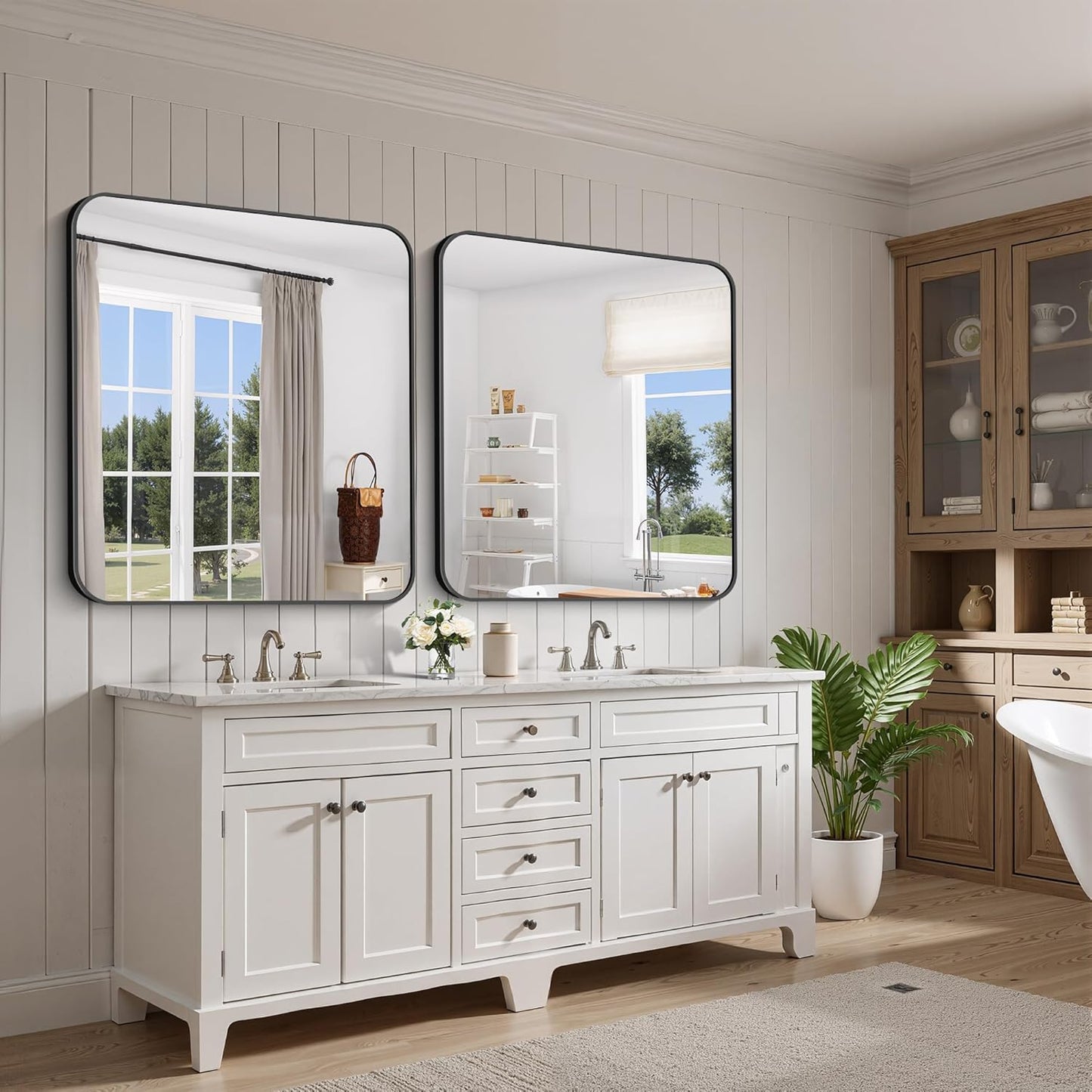 FORBATH Bathroom Mirror 36x40 Inch, Large Rectangular Wall Mirror with Black Aluminum Frame, Rounded Corners, Horizontal or Vertical Mount for Bathroom, Bedroom, Entryway