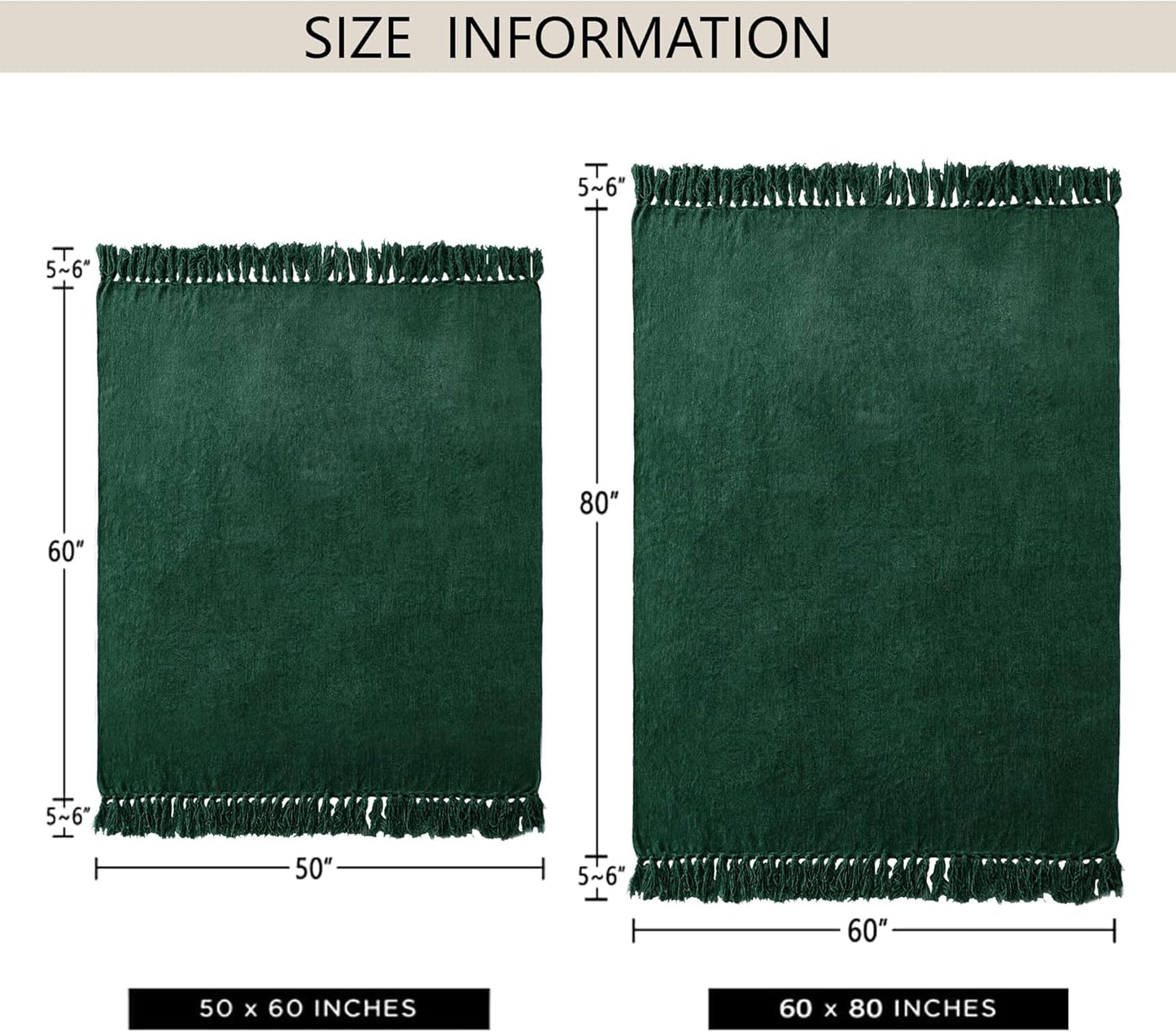 Chenille Throw Blanket for Couch 60"X 80" Twin, Soft Cozy Throws with Fringe Tassel for Bed Sofa Chair Cover, Lightweight Knitted Decorative Boho Blankets for Living Room, Dark Green