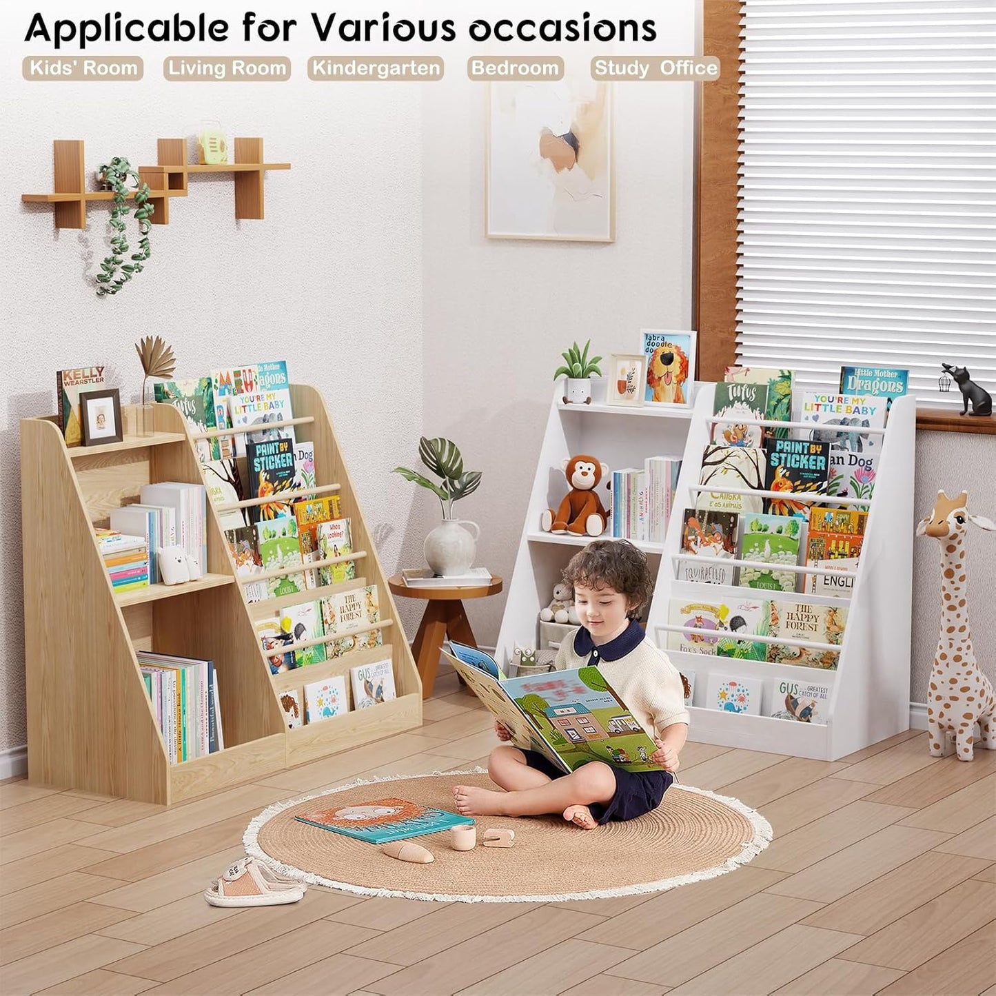 Lkeiyay 5 Tier Kids Bookshelf,Baby Bookshelf,Toy and Book Storage for Kids,Book Display Shelf,Natural