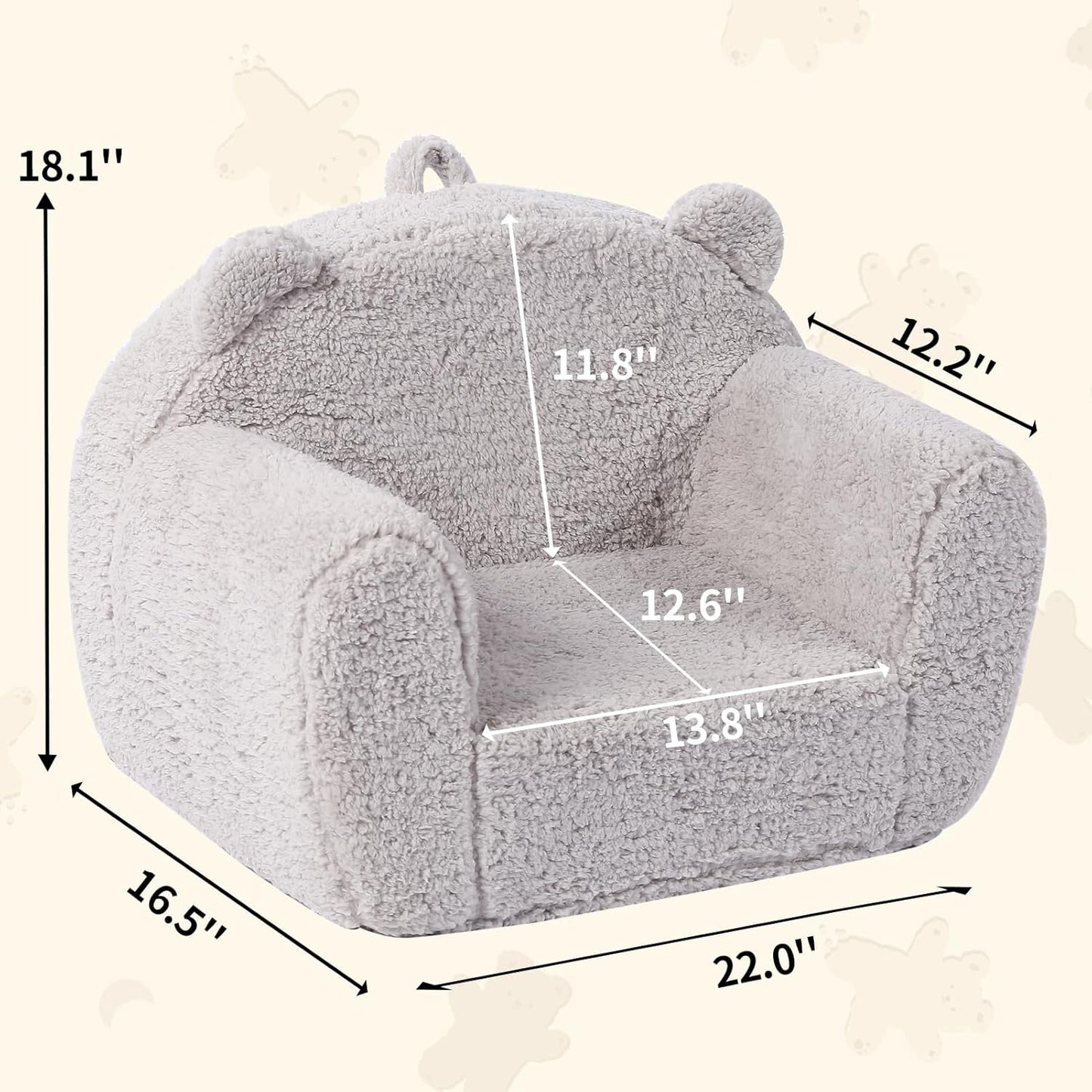 Kids Snuggly-Soft Sherpa Chair, Teddy Bear Cuddly Toddler Foam Chair for Boys and Girls, Grey