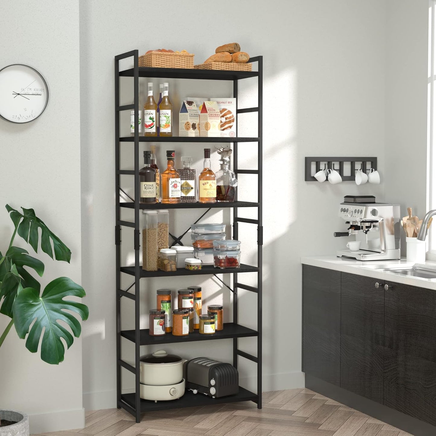 NUMENN 6 Tier Bookshelf, Tall Bookcase Shelf Storage Organizer, Modern Book Shelf for Bedroom, Living Room and Home Office, Black