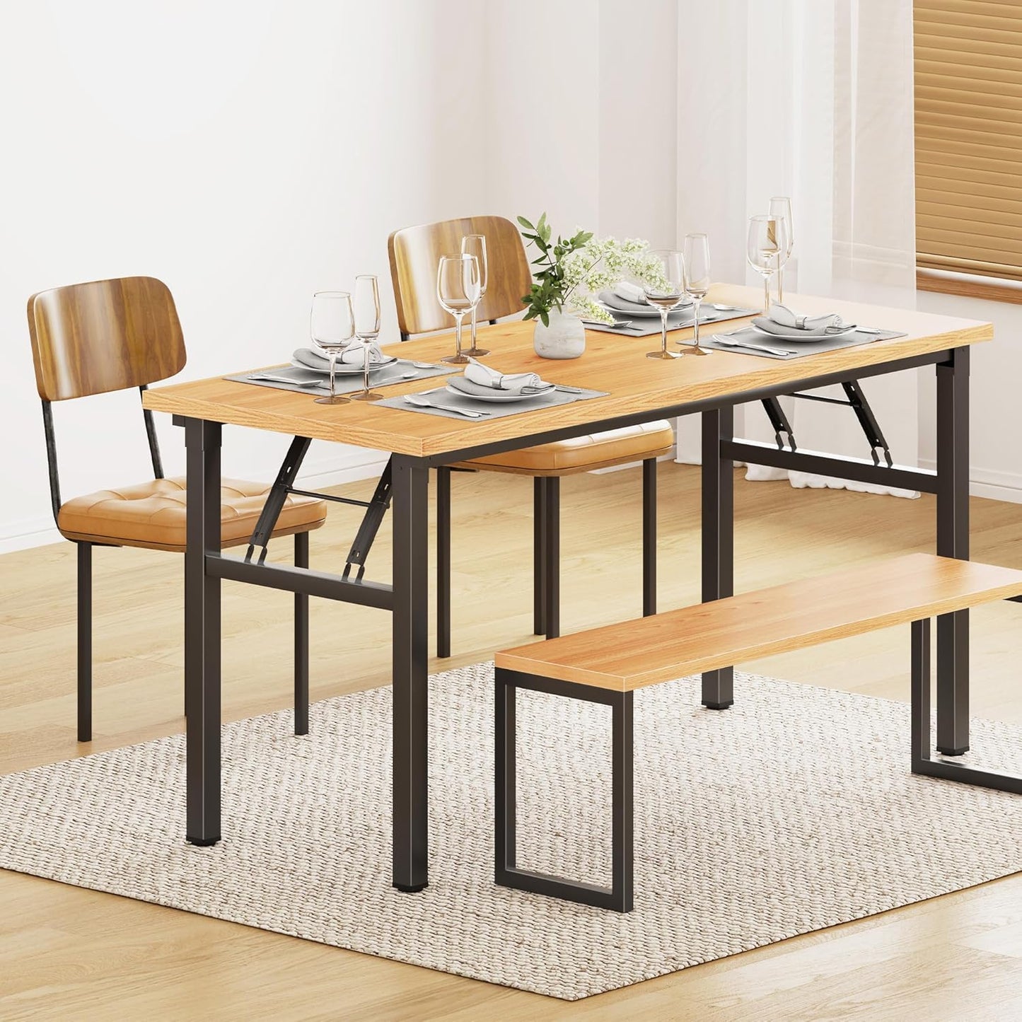 Need Office Computer Desk - 54.3L Sturdy and Heavy Duty Folding Laptop Table,Writing Table/Home Office Desk/Sewing Table,No Assembly Required (Teak&Black) AC5BB138