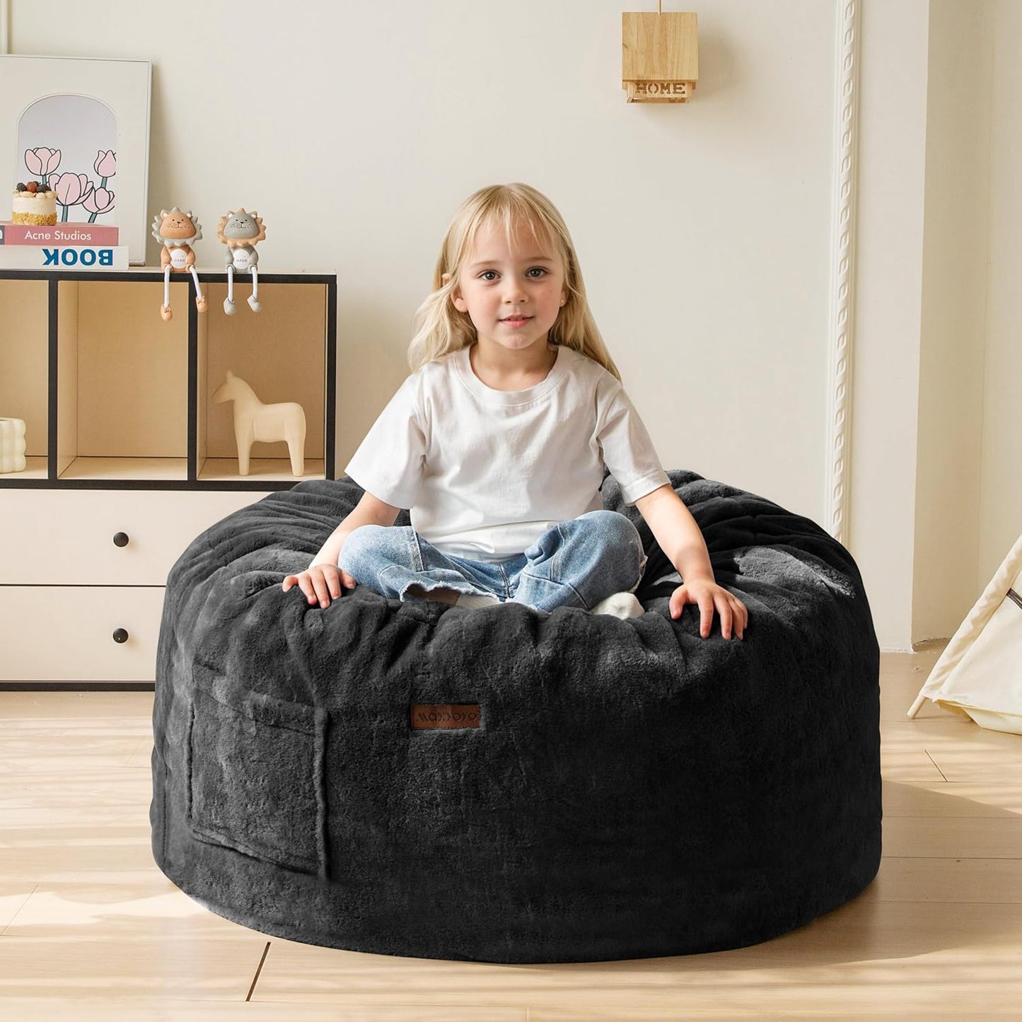 MAXYOYO Kids Bean Bag Chair, Stuffed Faux Fur Bean Bag for Toddler, Ultra Soft Floor Sofa with High-Density Foam Filling, Lazy Chair for Living Room, Playroom, Nursery Room