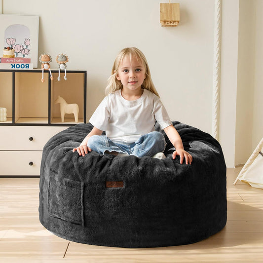 MAXYOYO Kids Bean Bag Chair, Stuffed Faux Fur Bean Bag for Toddler, Ultra Soft Floor Sofa with High-Density Foam Filling, Lazy Chair for Living Room, Playroom, Nursery Room
