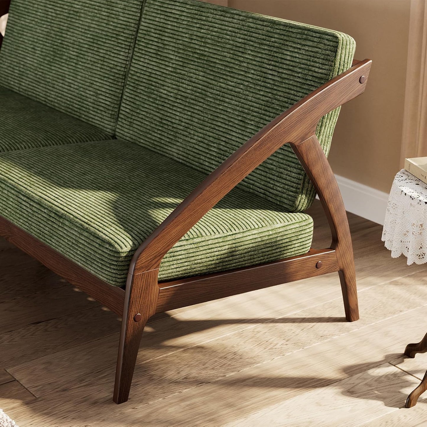 73.4" Solid Wood Upholstered Sofa, Comfortable Seat Cushion, White Waxwood Full Solid Wood Frame, Removable Cover, Suitable for Bedroom and Living Room, Easy to Assemble, Office Sofa