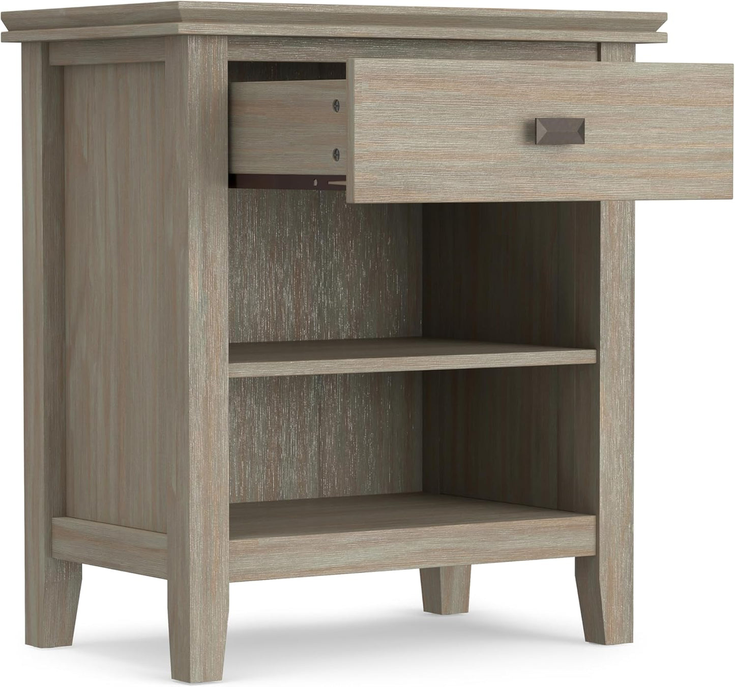 SIMPLIHOME Artisan SOLID WOOD 24 inch Wide Transitional Bedside Nightstand Table in Distressed Grey for the Living Room and Bedroom