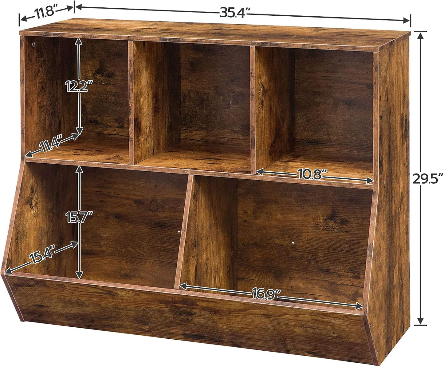 HOOBRO Kids Bookshelf, Bookcase Footboard, Toy Storage Cubby, 35.4" L Children's Toy Shelf, Toy Storage Cabinet, Fit for Children's Room, Playroom, Hallway, Kindergarten, Rustic Brown BF32CW01