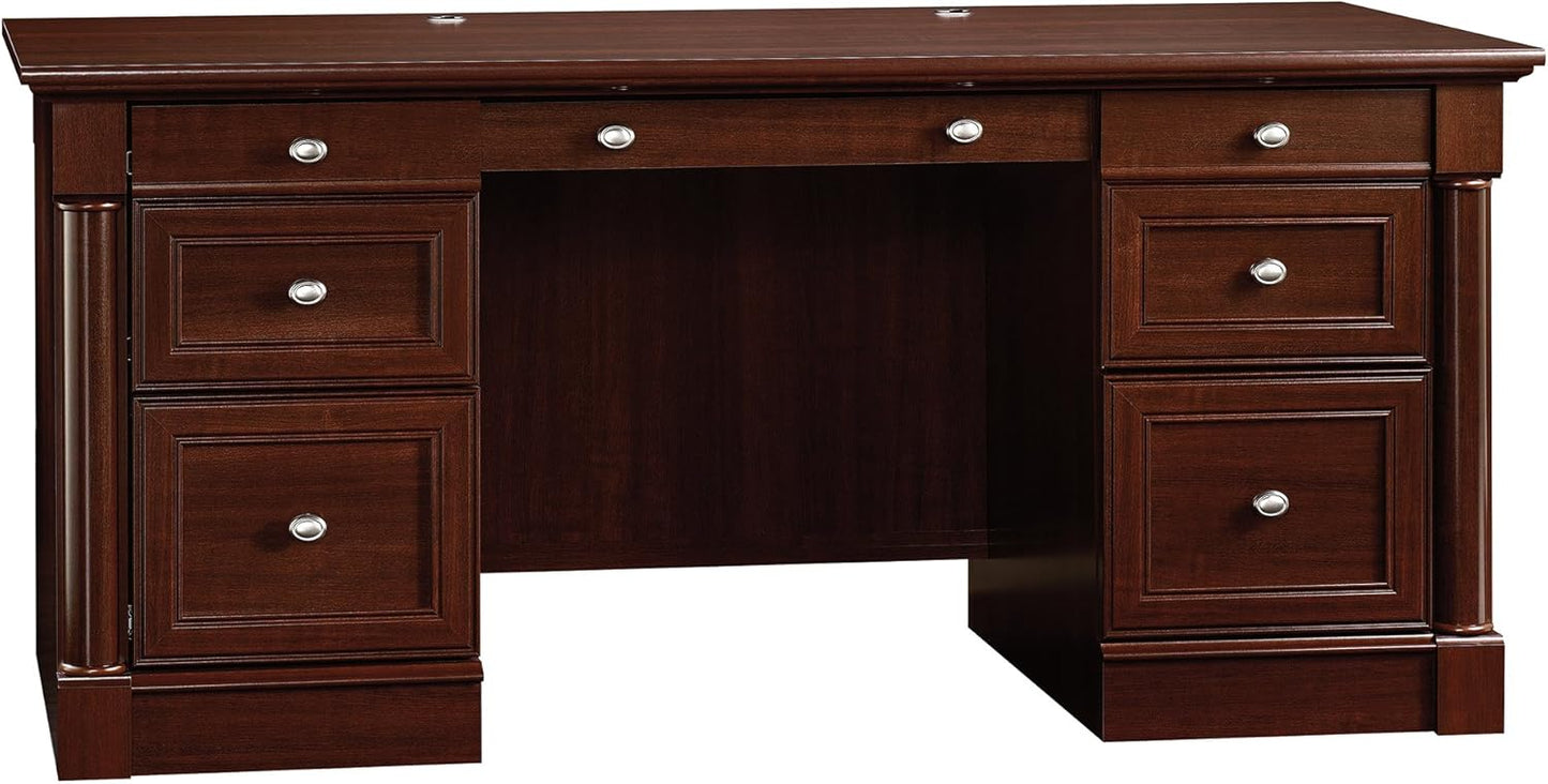 Sauder Palladia Executive Desk, L: 65.12" x W: 29.53" x H: 29.61", Select Cherry