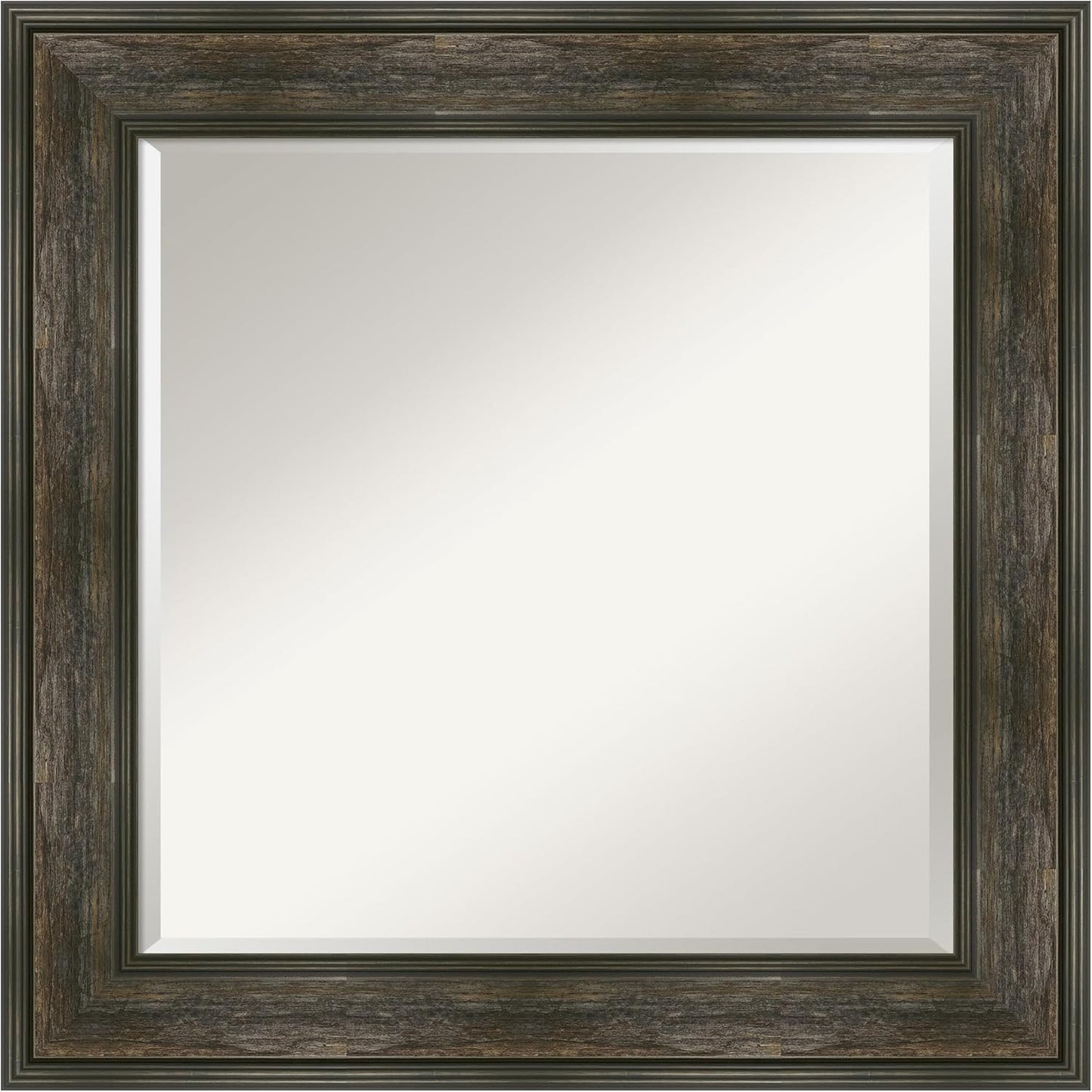 Amanti Art Brown Wall Mirror 26x26 Rail Rustic Char Square Bathroom Mirror for Wall Decor Living Room, Medium Country Rustic Frame, Hangs Horizonally and Vertically, Bathroom Decor, Beveled Edge
