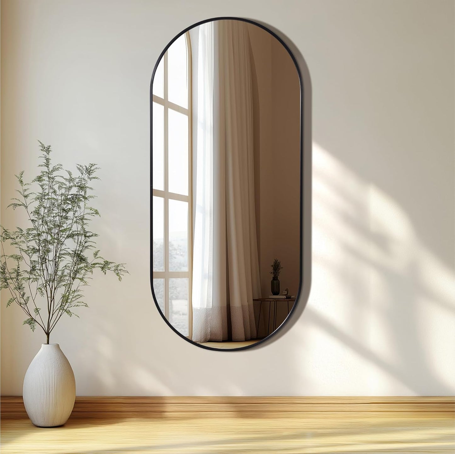 Navaris Full Length Arch Mirror, Black - Large Size for Complete Reflection - Mirrors for Bedroom, Living Room, Bathroom or Hallway - Wall Hanging or Free Standing on Floor Option
