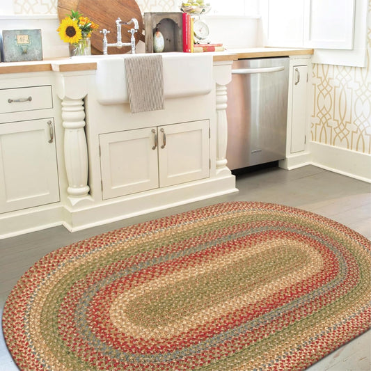 Azalea Multi Color Oval Braided Rug, Jute, 27"x45" - Perfect Country Primitive Decor for Entryway, Kitchen, Everywhere