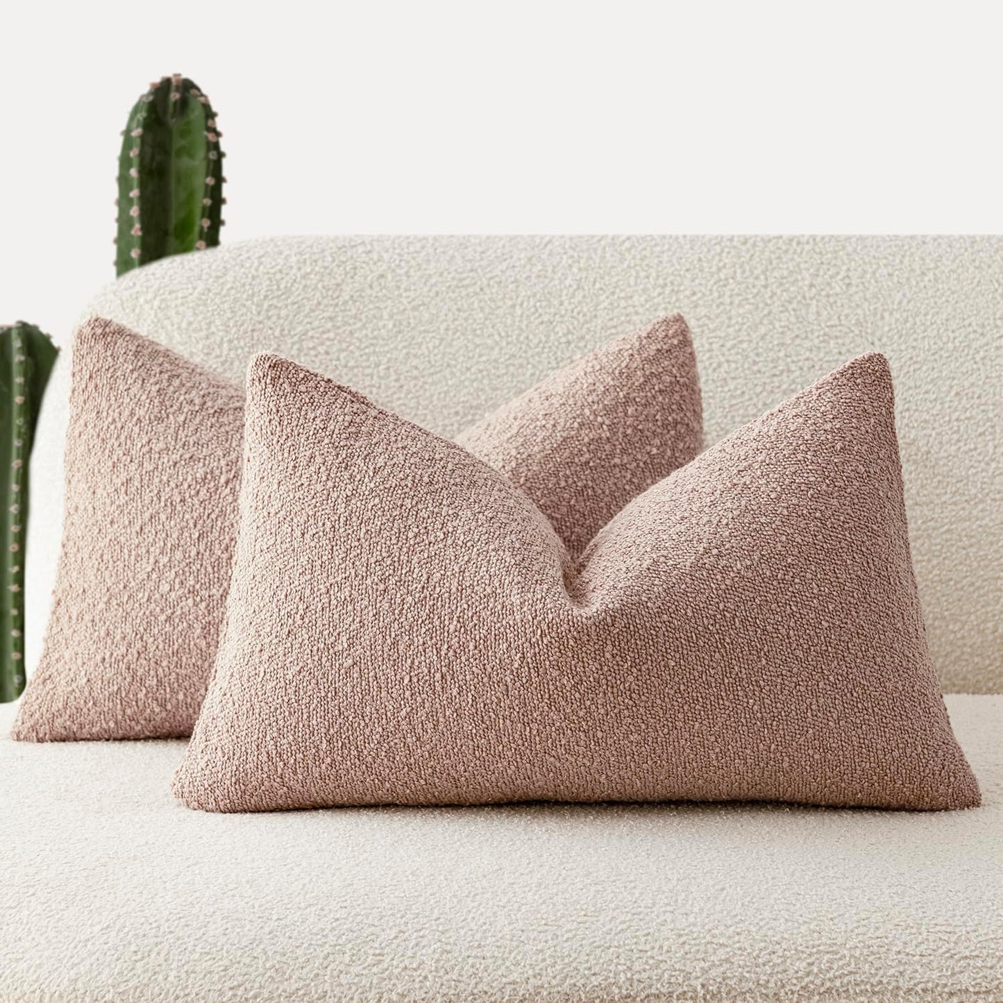 Foindtower Set of 2, Decorative Textured Boucle Throw Pillow Covers Accent Solid Lumbar Pillow Cases Cozy Couch Cushion Case for Chair Sofa Bedroom Living Room Home Decor 12 x 20 Inch Light Pink