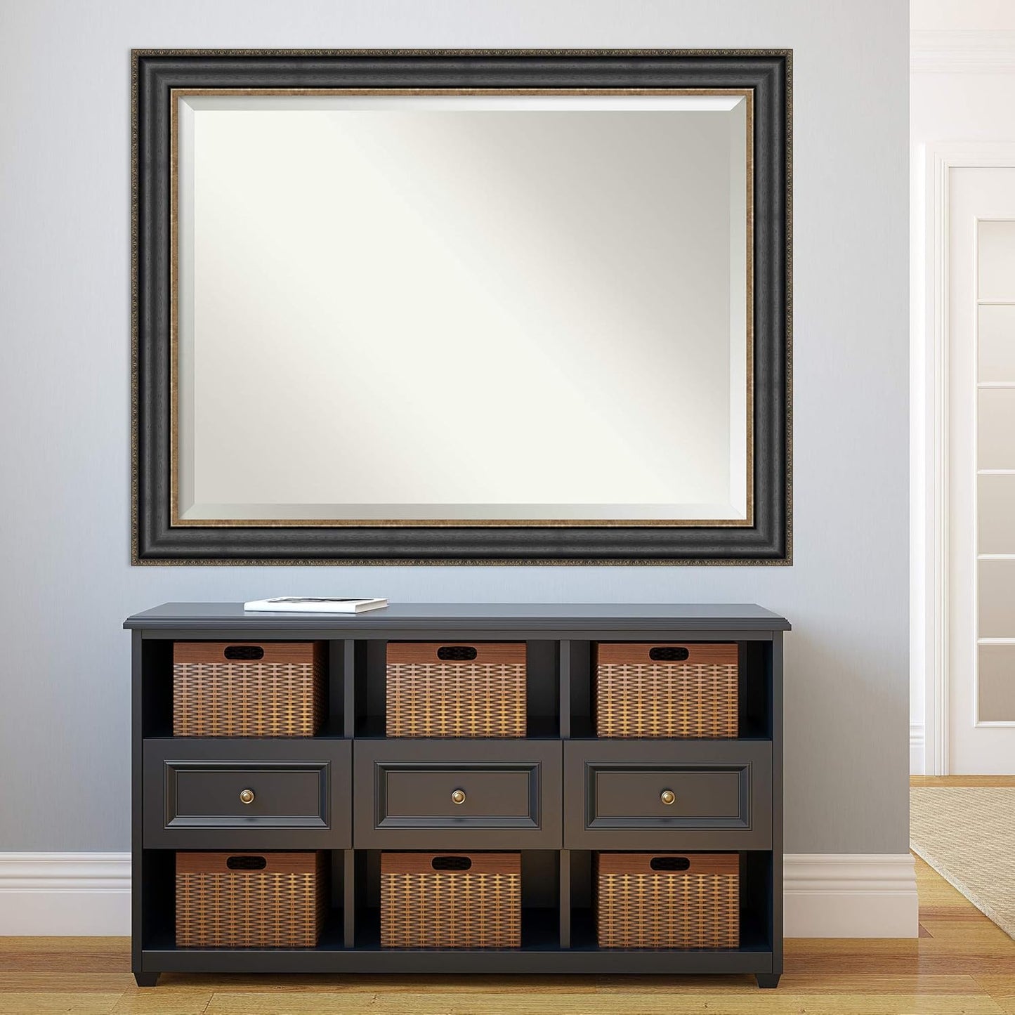 Amanti Art Black Bathroom Mirror for Over Sink, 36x46 Thomas Black Bronze Rectangle Vanity Mirror, X-Large Traditional Frame, Hangs Horizonally and Vertically, Bathroom Wall Decor, Beveled Edge