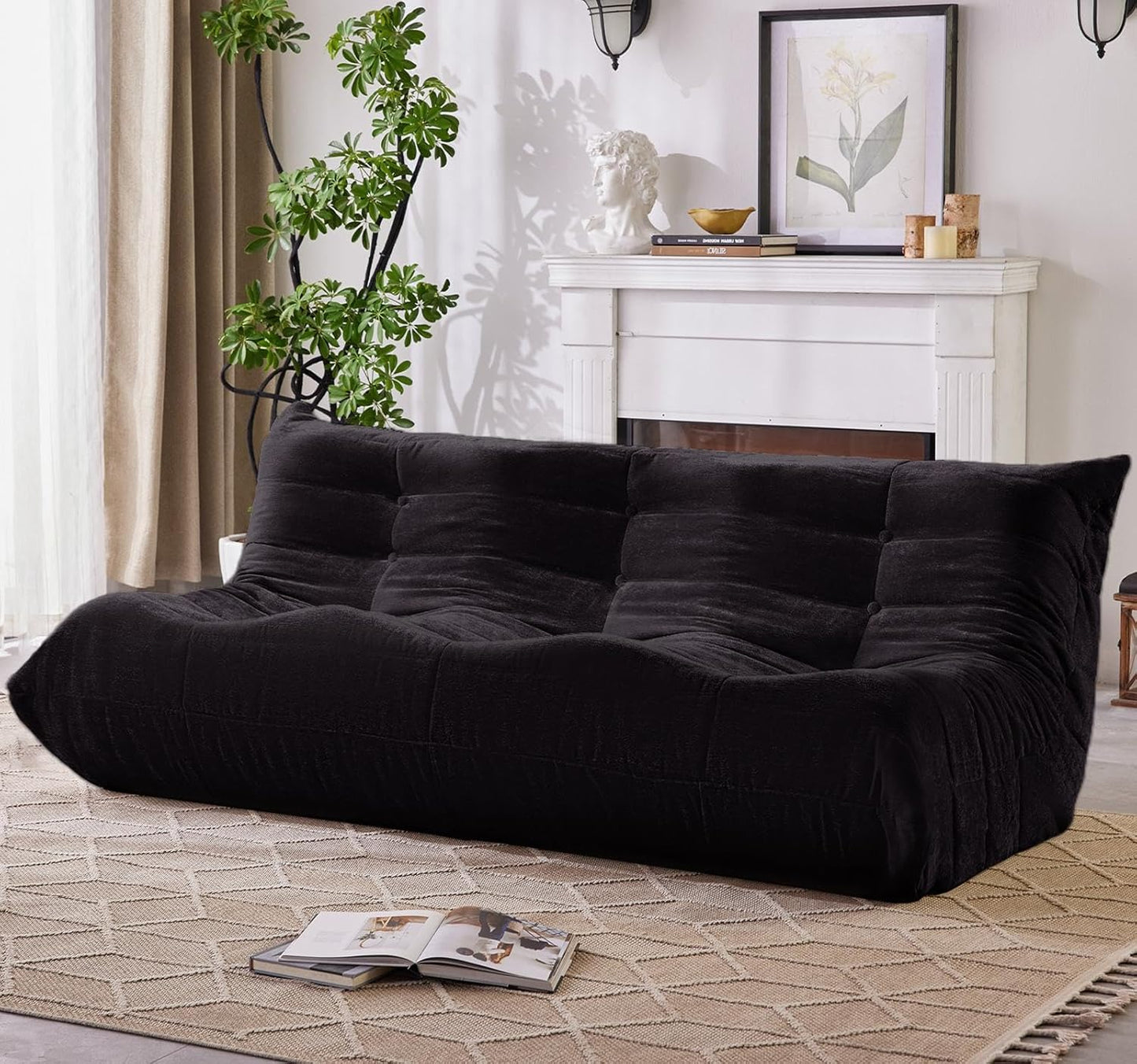 Bean Bag Chair, 3 Seater Fireside Chair Large Bean Bag Sofa for Adults, Memory Foam Chairs Gaming Chairs with Comfy Design & Soft Fabric, Lazy Floor Sofa for Living Room, Bedroom, Dark Gray