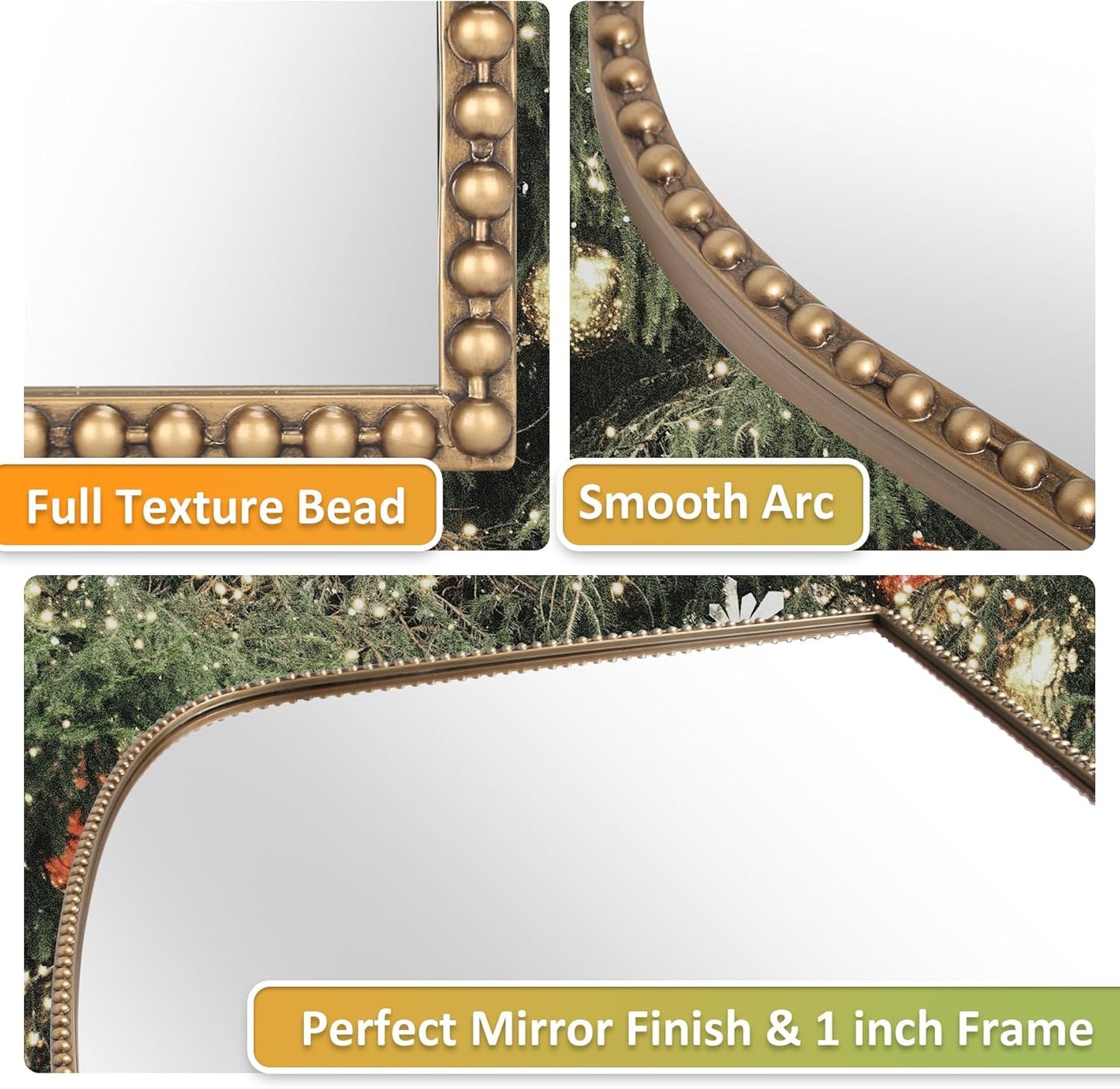 Antique Gold Arched Wall Mirror - 36"x28" with Metal Beaded Frame | Decorative Accent Mirror for Fireplace, Bedroom, Living Room, Dresser, Mantle